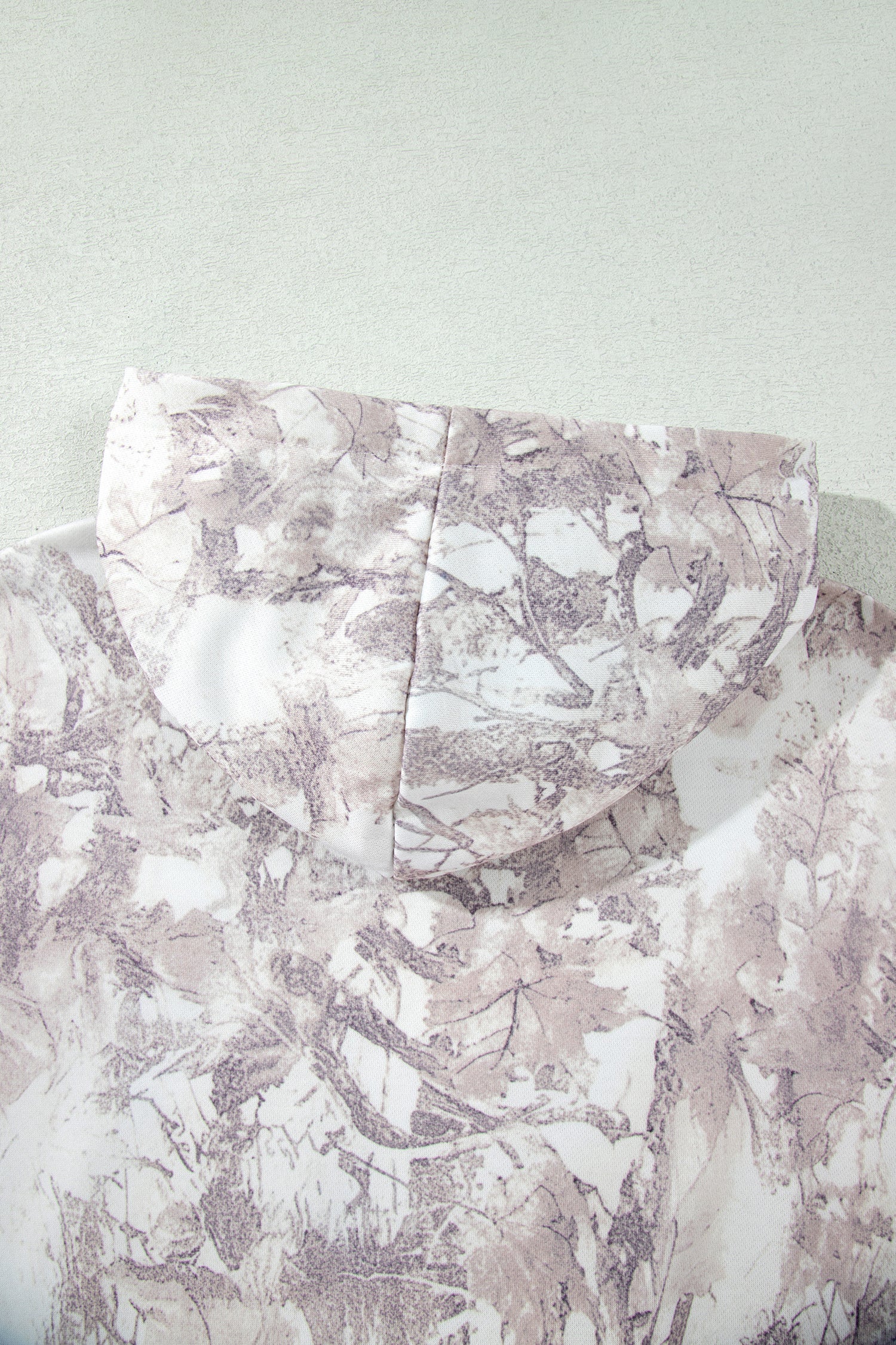 Gray Abstract Print Ribbed Cuffs Hem Long Sleeve Hoodie