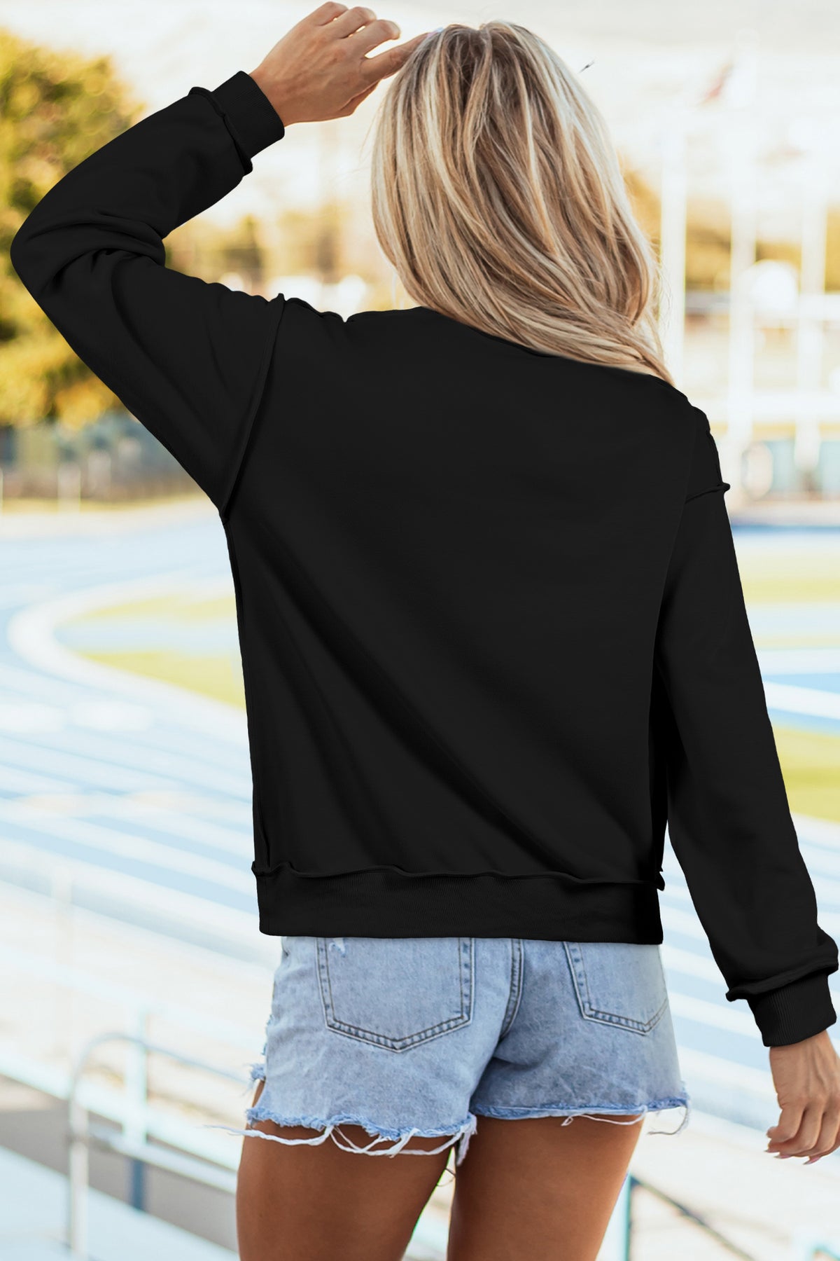 Black Rhinestone Ghost Exposed Seam Mock Neck Halloween Pullover Sweatshirt