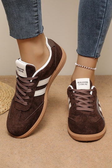 Coffee Faux Suede Lace Up Leatherette Detail Shoes