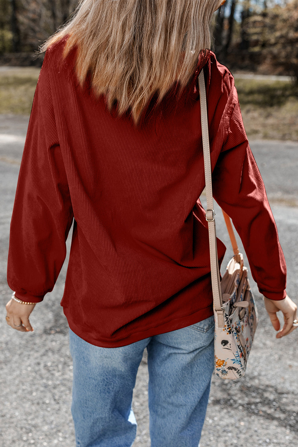 Racing Red JOLENE Ribbed Corded Oversized Sweatshirt