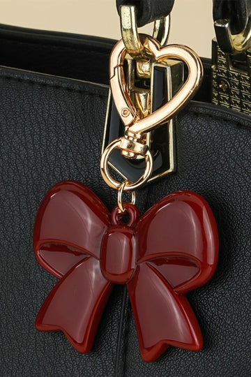Red Dahlia Aesthetic Bow Stainless Heart Shape Hook Keychain Bag Accessory