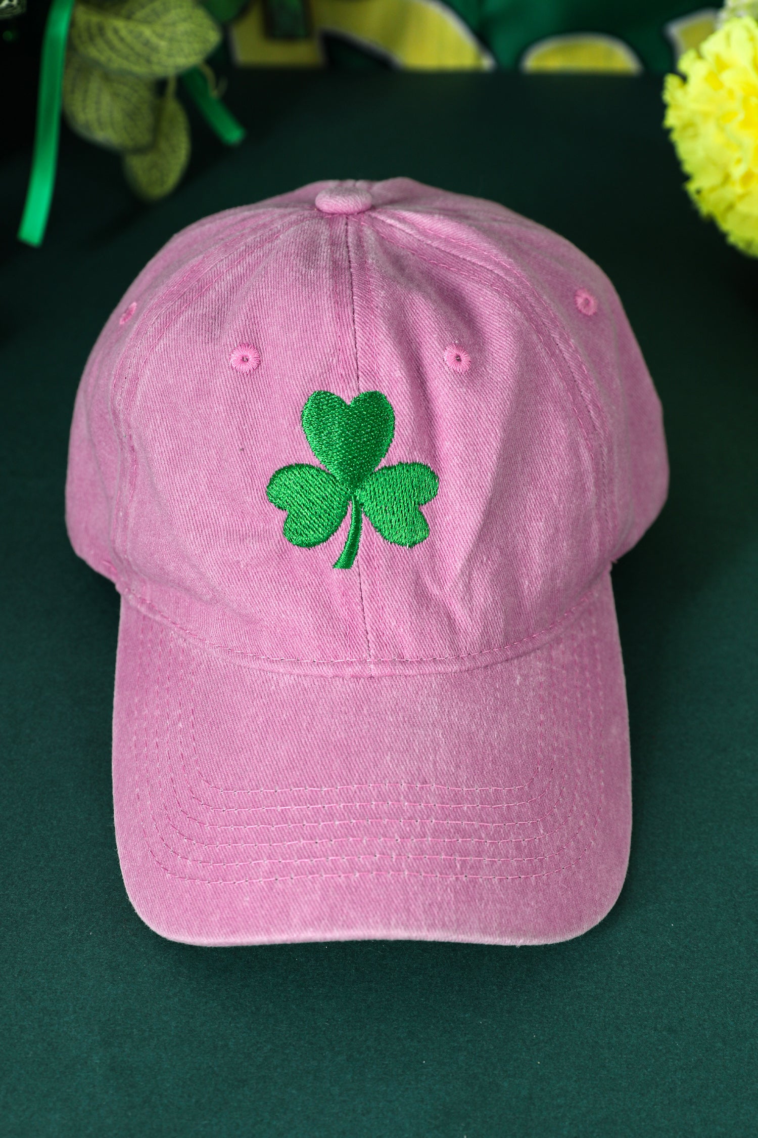 Pink St Patricks Shamrock Embroidered Baseball Cap