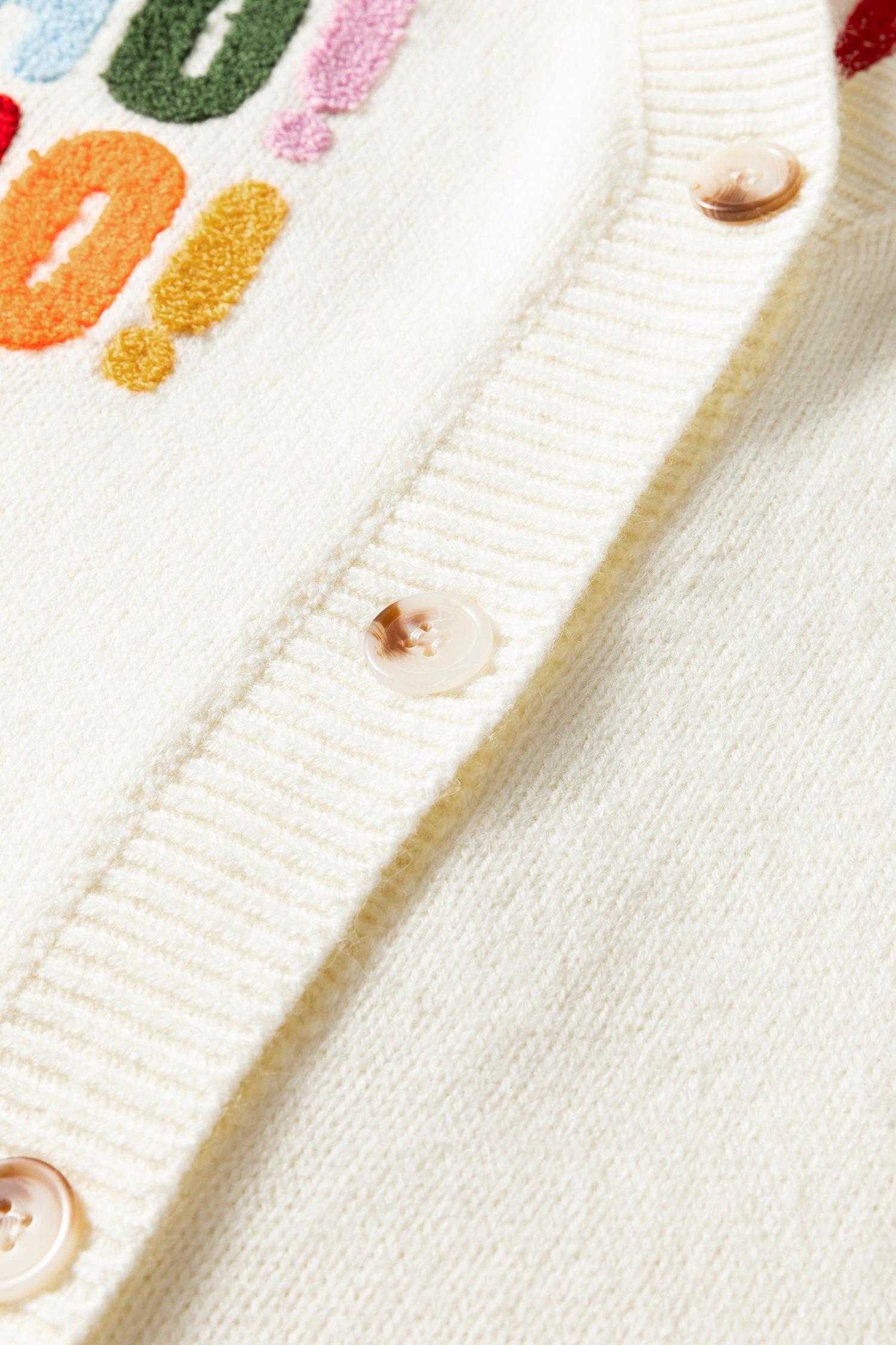 White Ho Ho Ho Slogan V Neck Button Front Embroidered Knit Cardigan