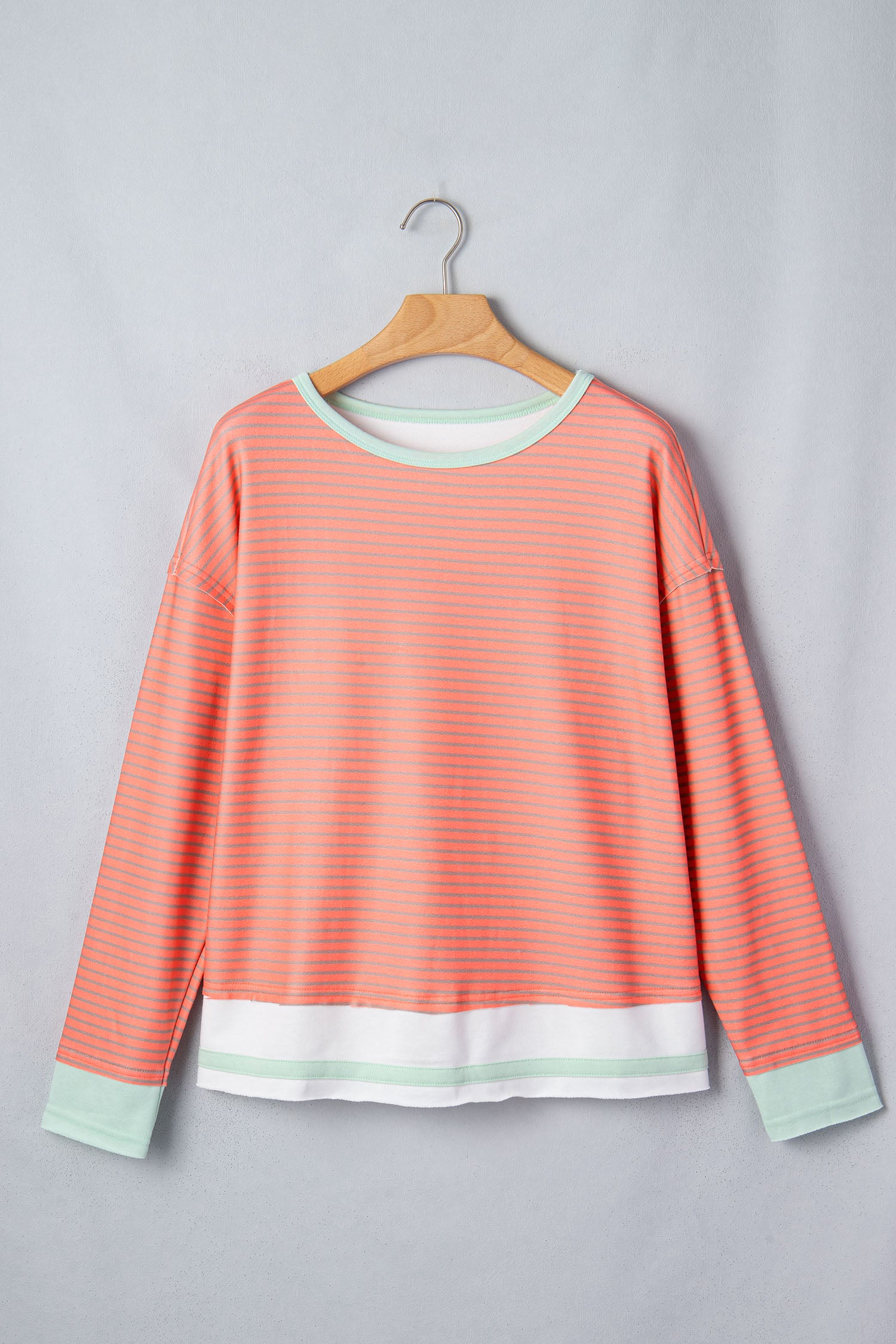 Orange Stripe Colorblock Detail Raw Seam Long Sleeve Top