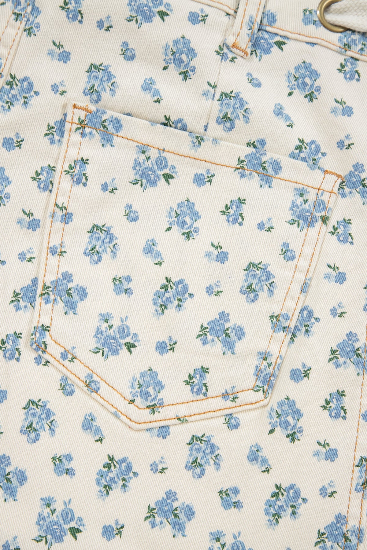 Beige Grommet Knot Waist Floral Barrel Leg Jeans