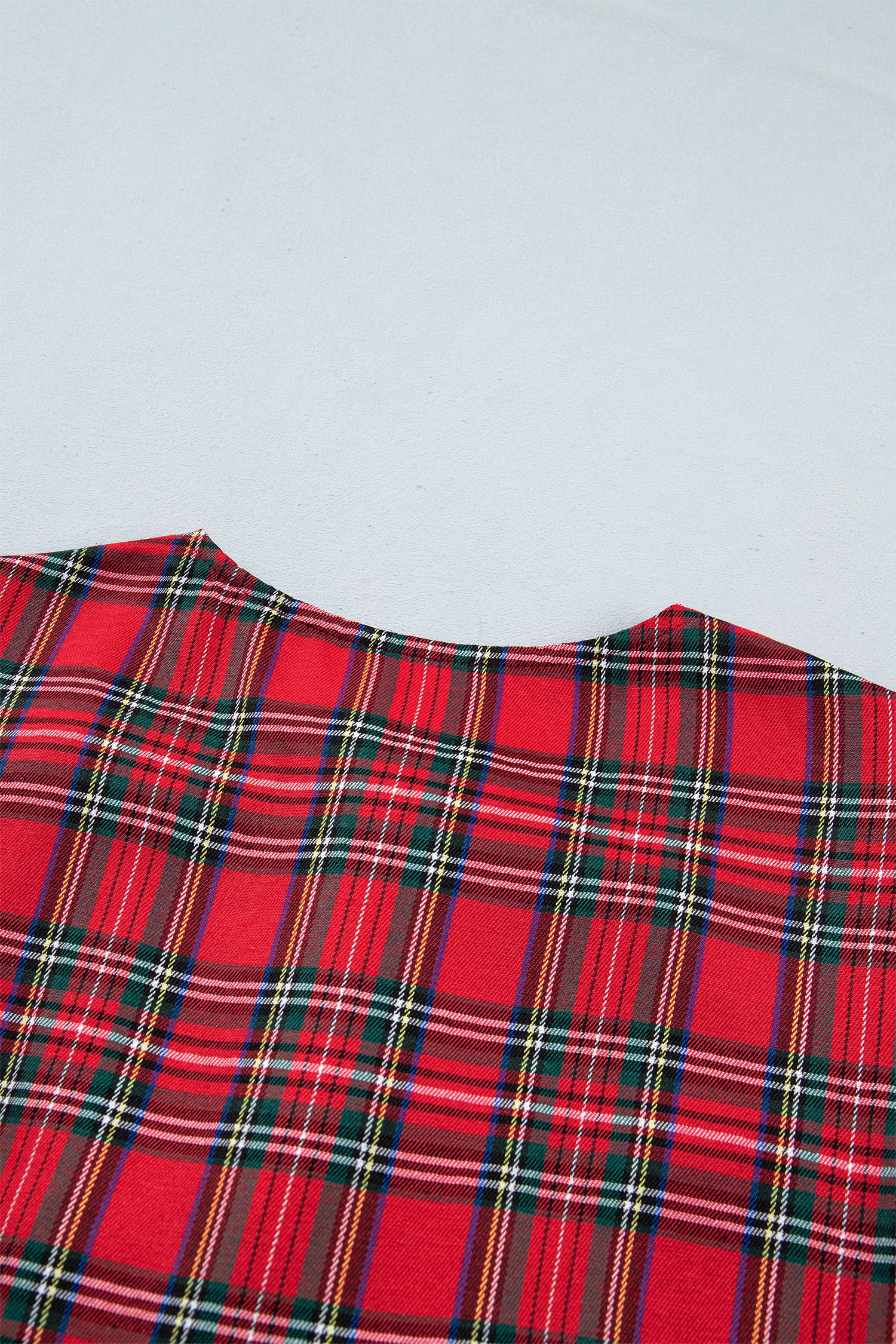 Red Plaid Knot Neck Short Sleeve Mini Shift Dress