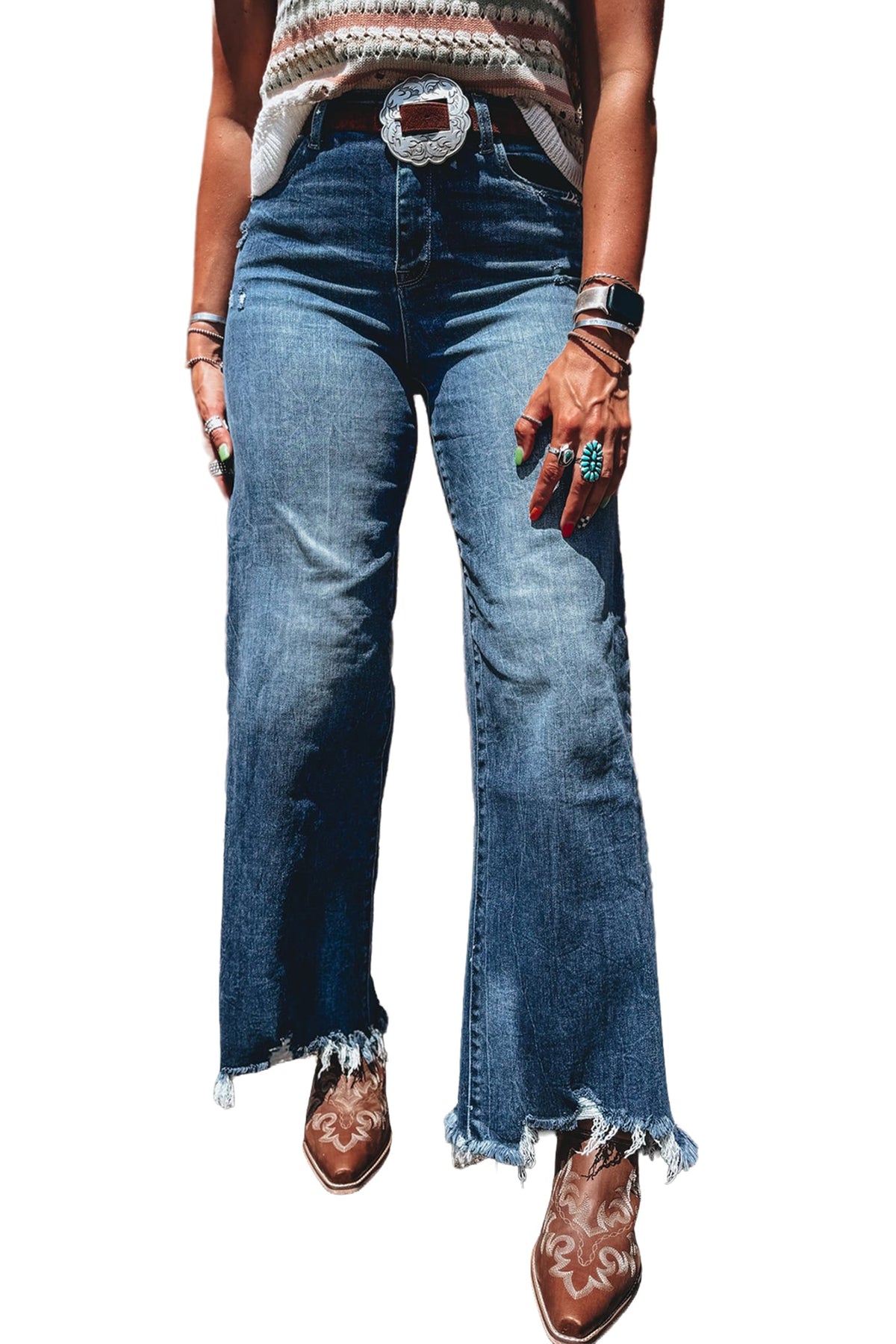 Ashleigh Blue High Waist Frayed Hem Flare Jeans