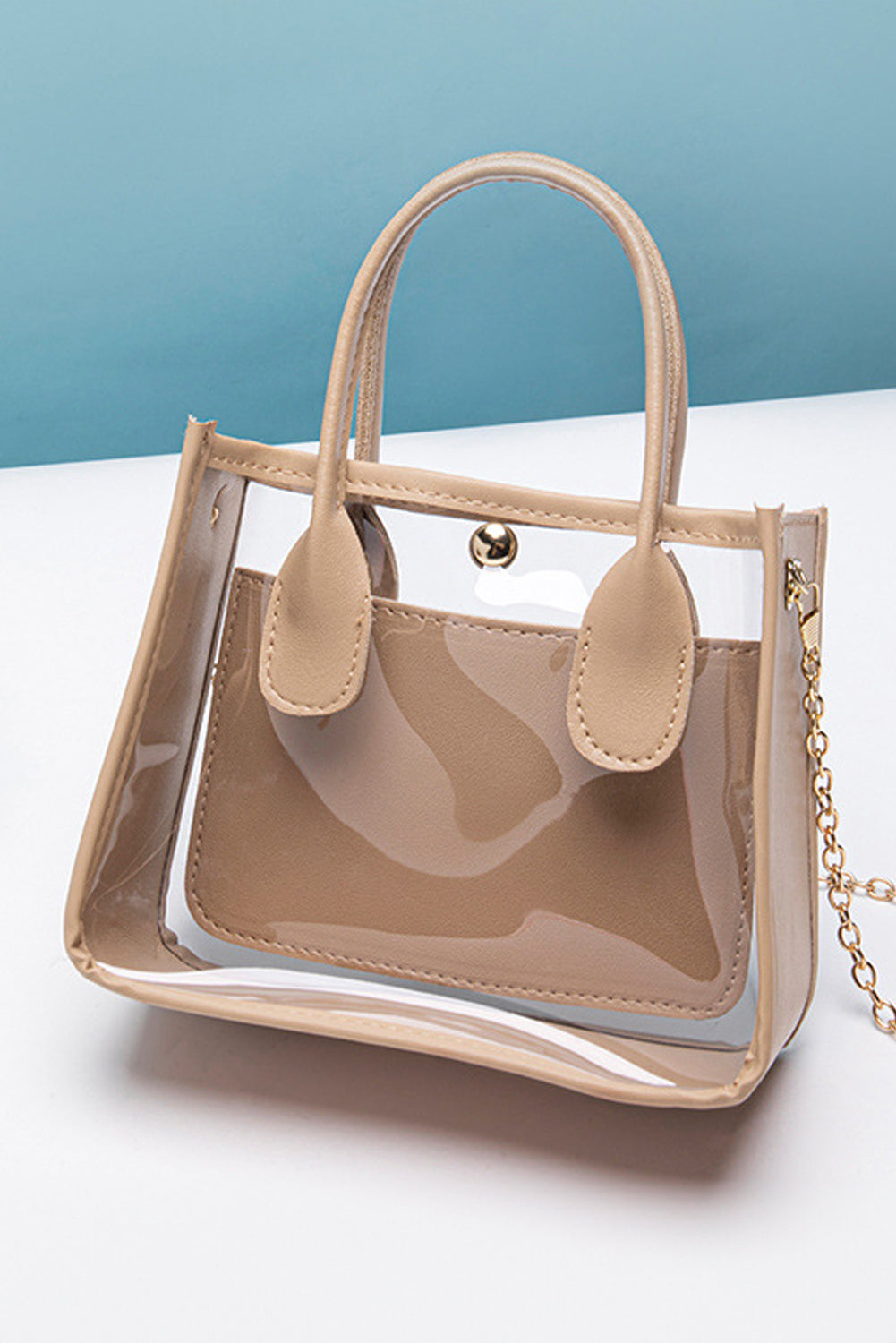 Parchment PVC PU Leather Patchwork Chain Strap Shoulder Bag