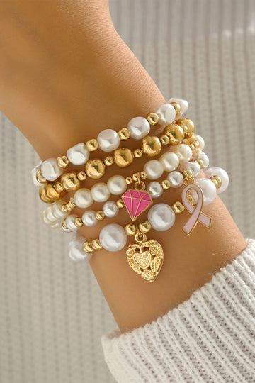 Gold Plated Pearl Beads 5pcs Valentines Day Bracelet Set