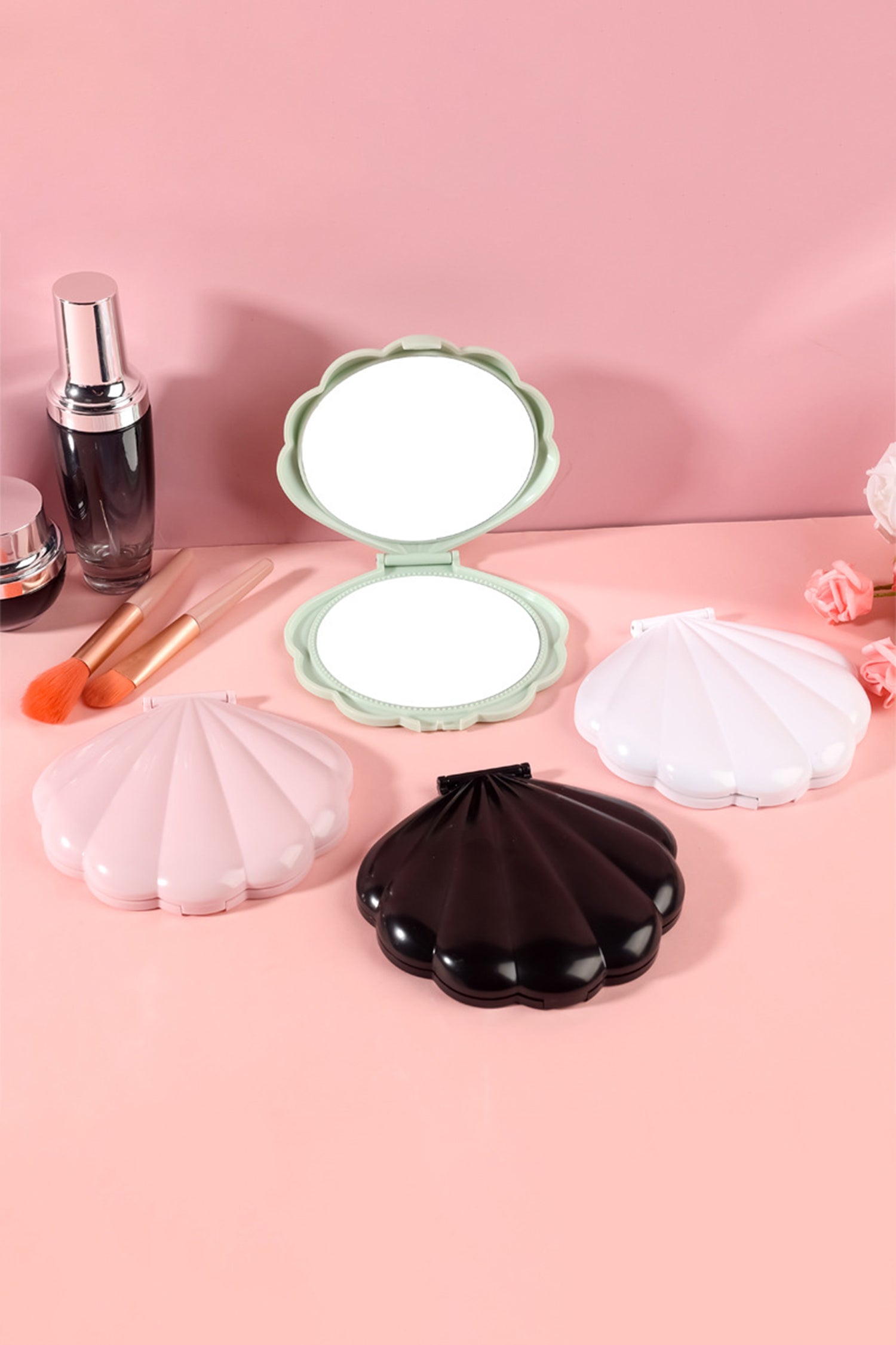 Pink Seashell Mermaid Core Double Sided Makeup Case Mirror