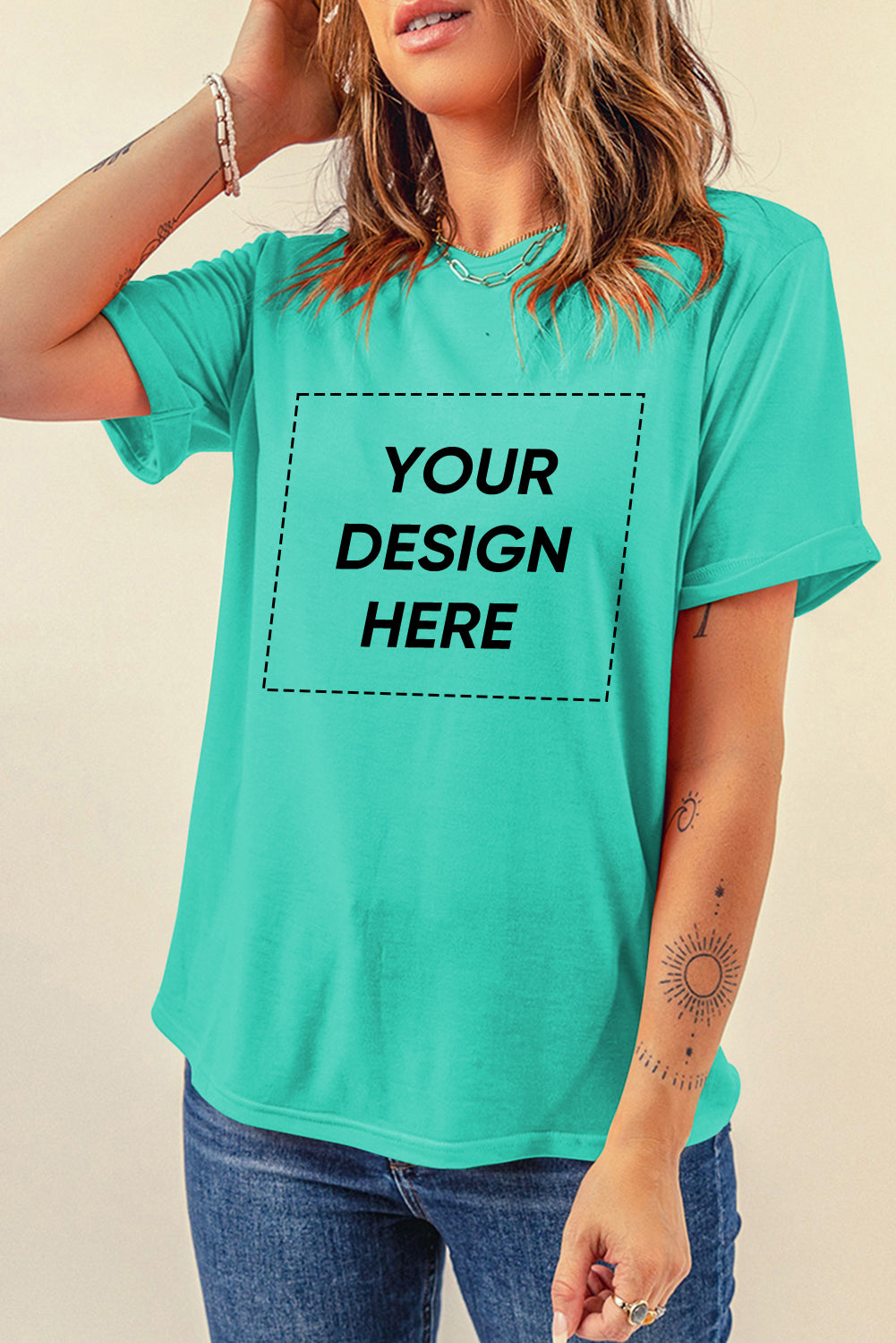 Mint Green Casual Plain Crew Neck Tee