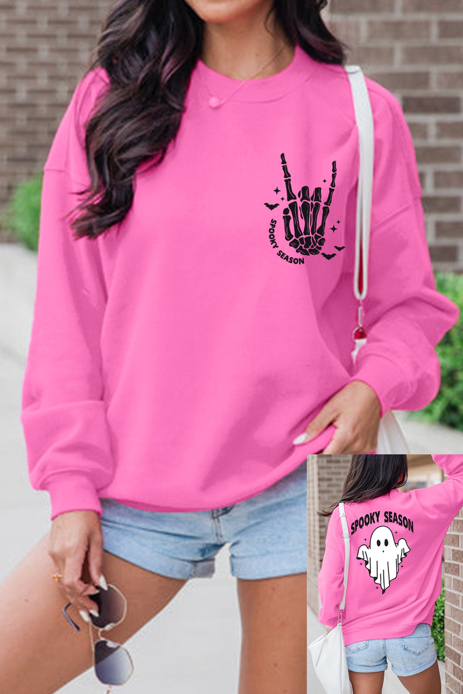 Bonbon Skeleton Hand Graphic Casual Halloween Sweatshirt