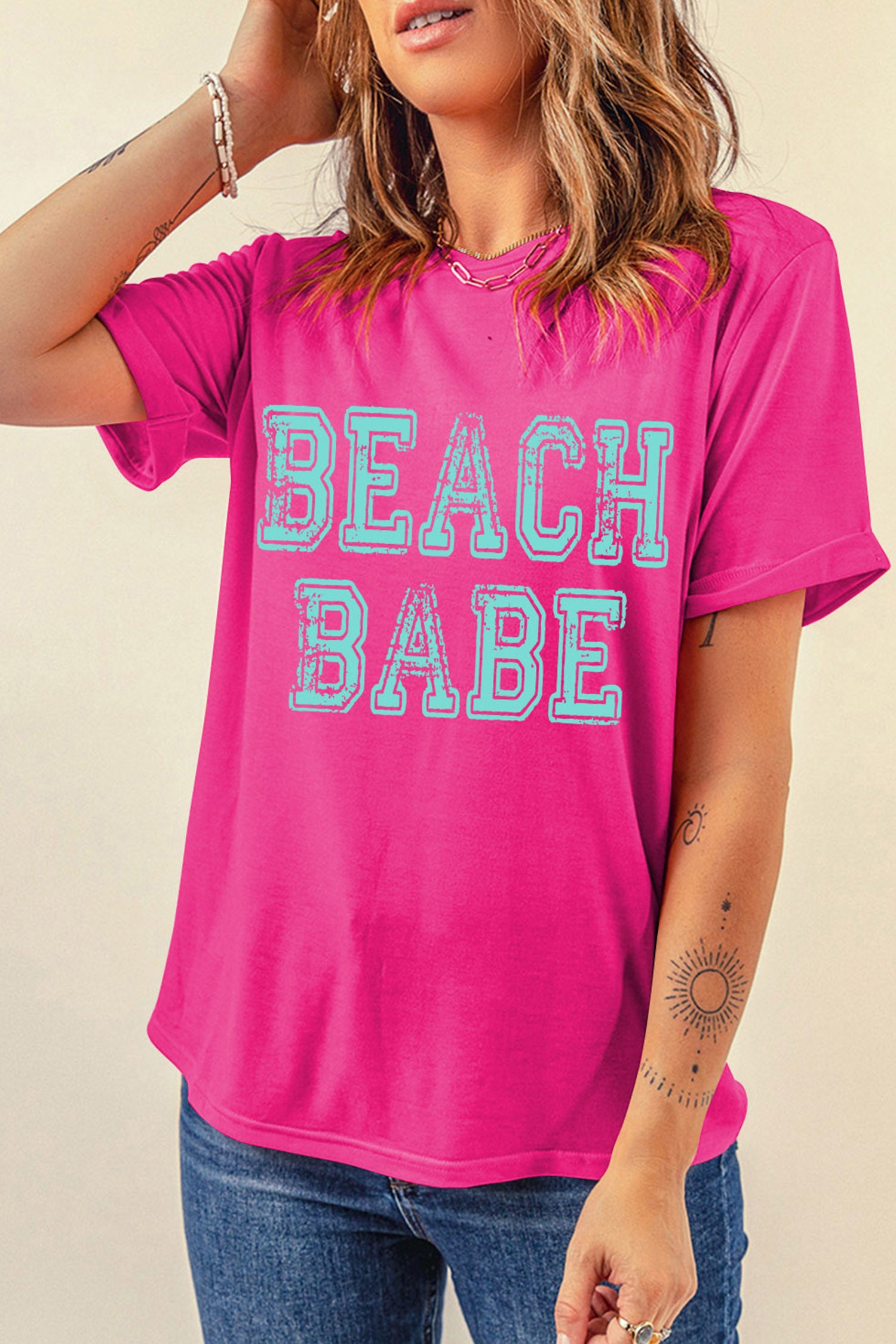 Rose Red BEACH BABE Graphic Relaxed T Shirt