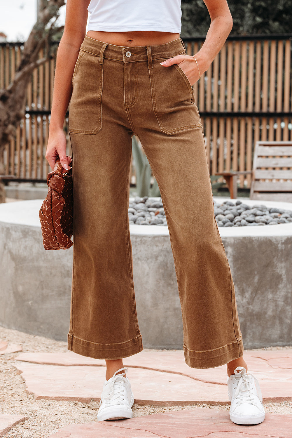 Breen Cropped High Rise Wide Leg Jeans