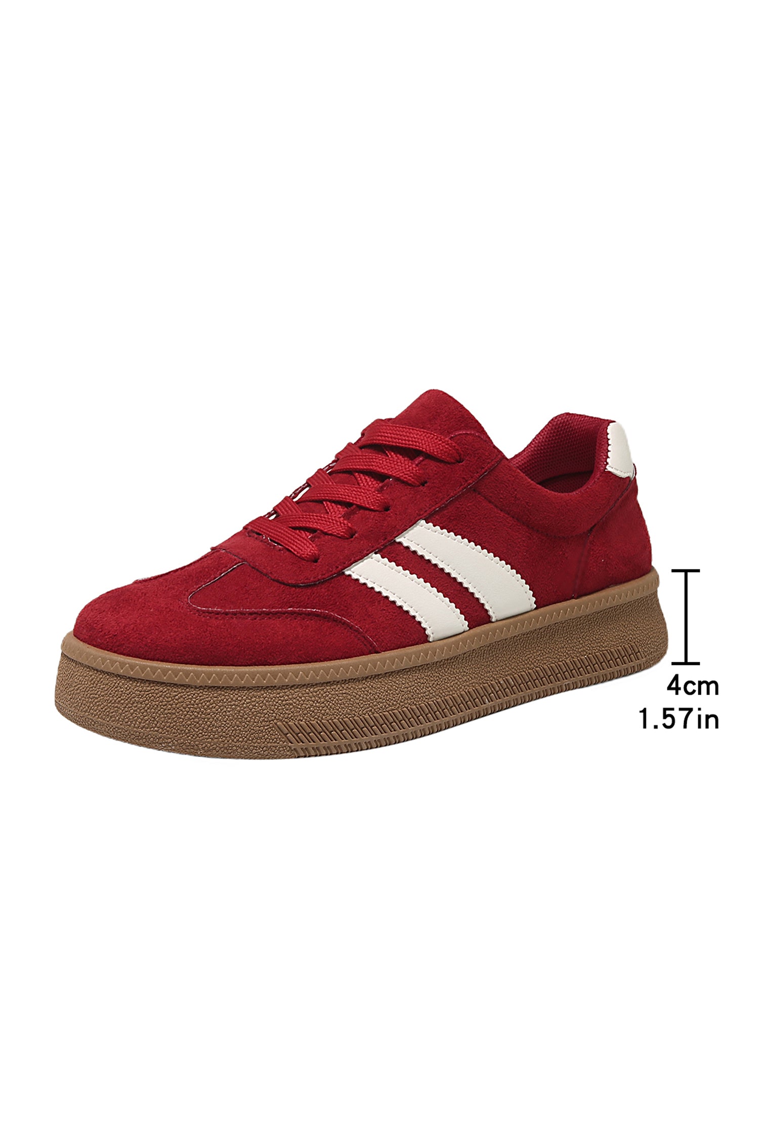 Fiery Red Contrast PU Leather Detail Lace Up Casual Shoes