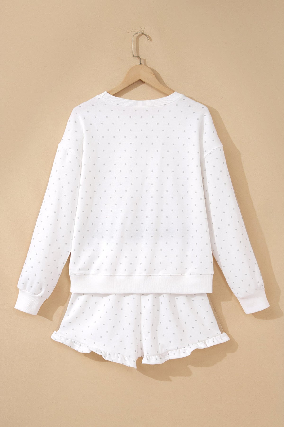 White Polka Dot Print Side Stripe Detail Casual Sweatshirt 2pcs Short Set