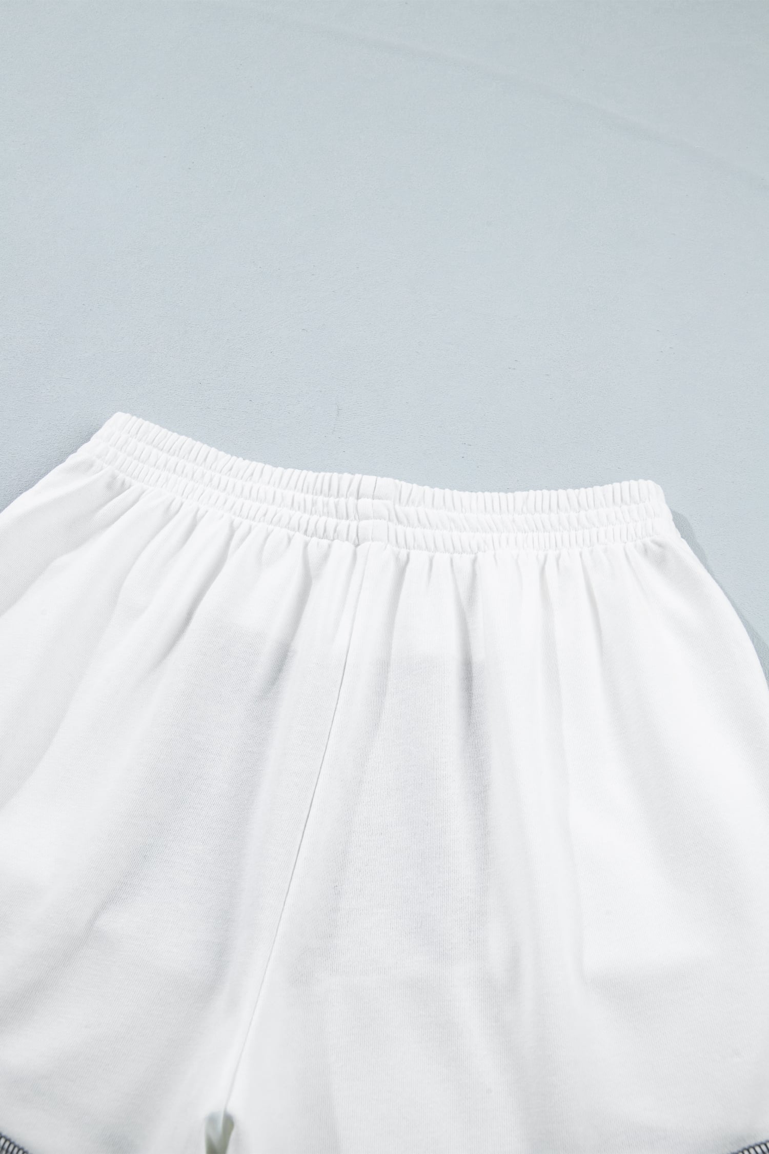 Prussian Blue Exposed Seam Detail Half Sleeve Top Elastic Waist Shorts 2pcs Set