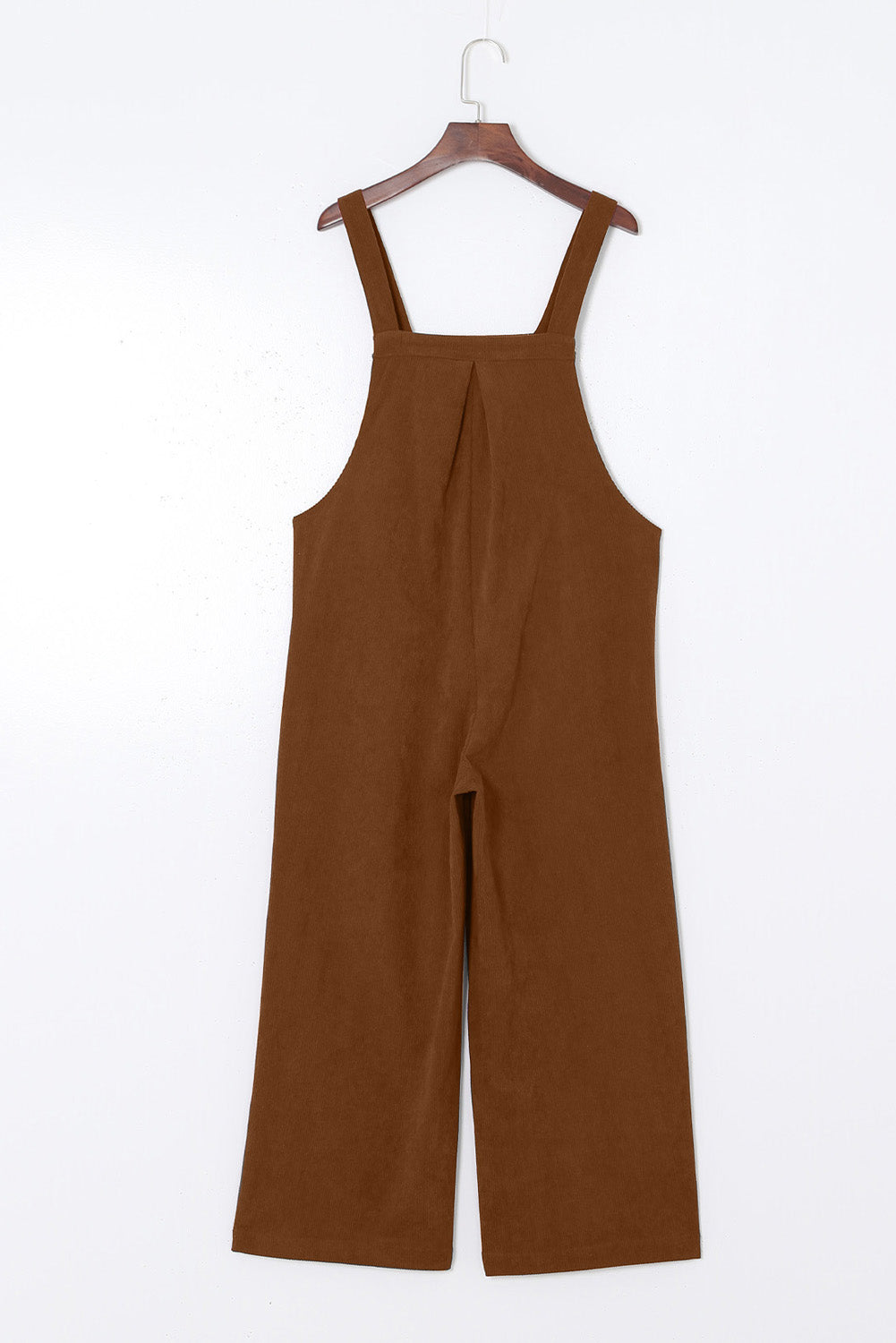 Brown Solid Color Corduroy Wide Leg Bib Overalls
