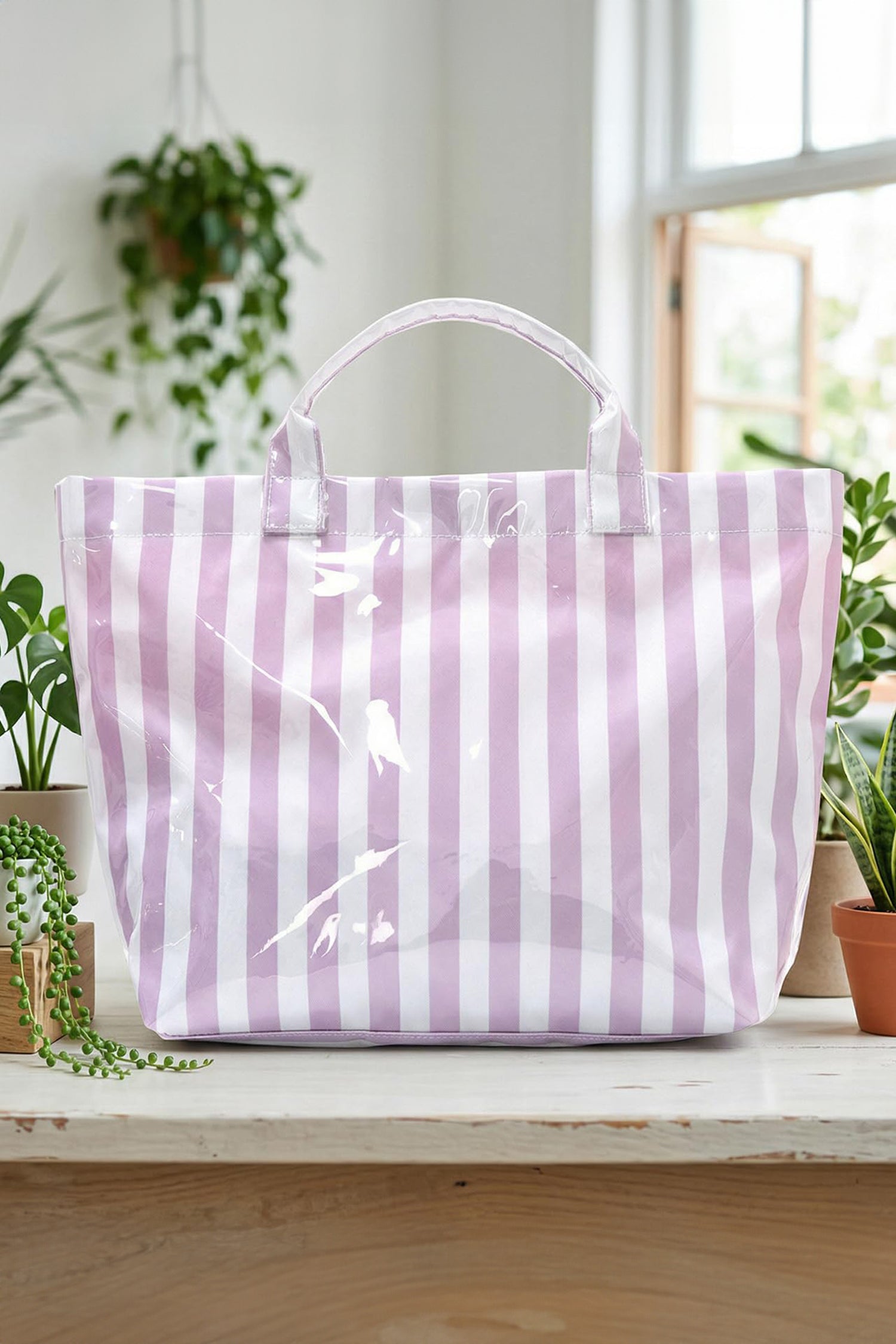 Wisteria Glossy Striped Vinyl Large Tote Bag