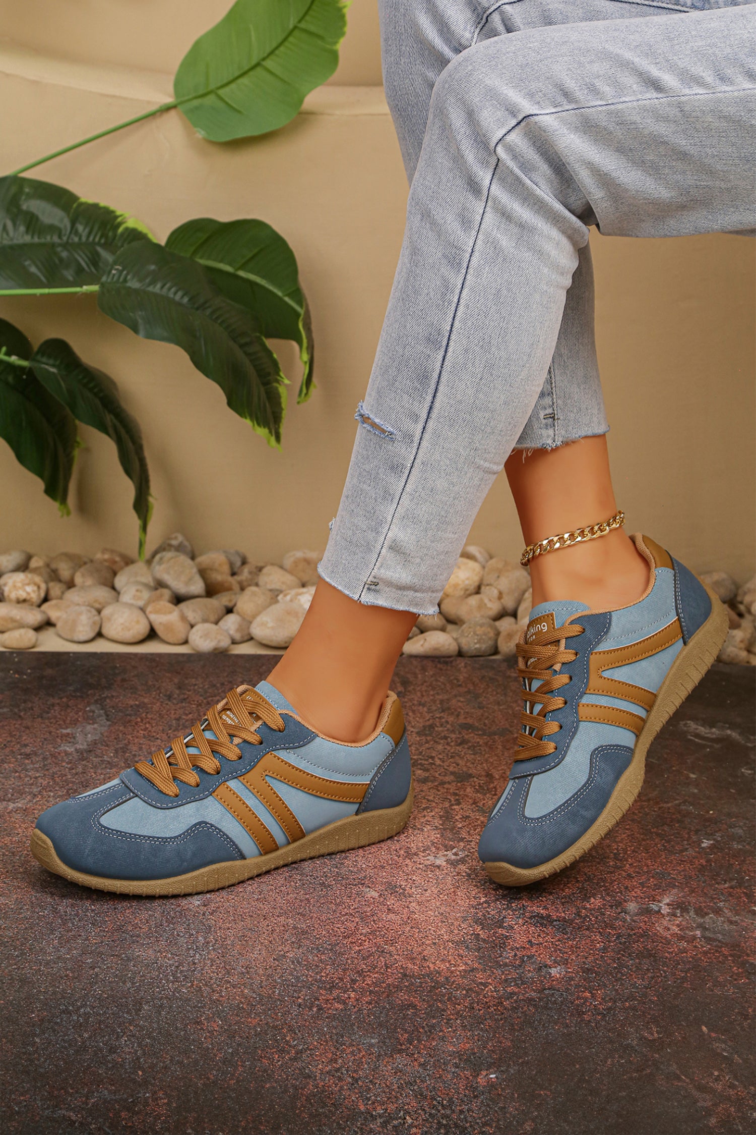 Ashleigh Blue Retro Vegan Leather Athletic Detail Lace Up Shoes