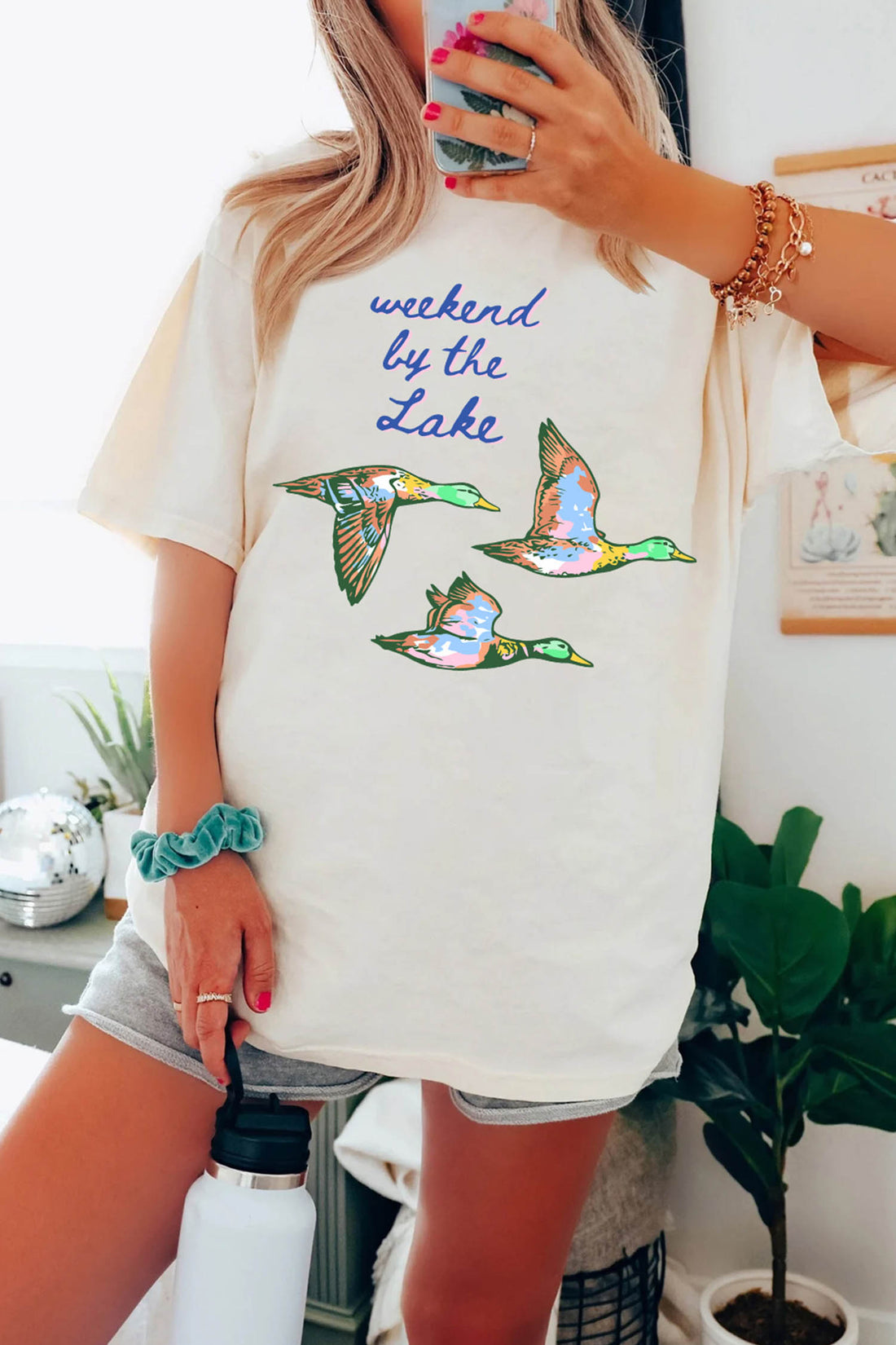 White Weekend by the Lake Duck Print Tunic Tee