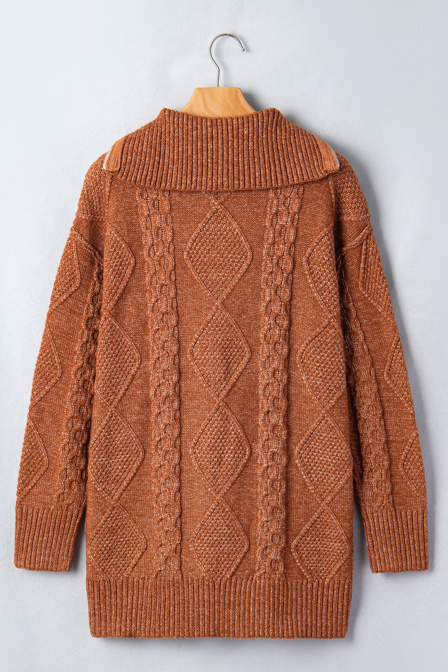 Clay Zip-Up Cable Knit Drop Shoulder Sweater Dress