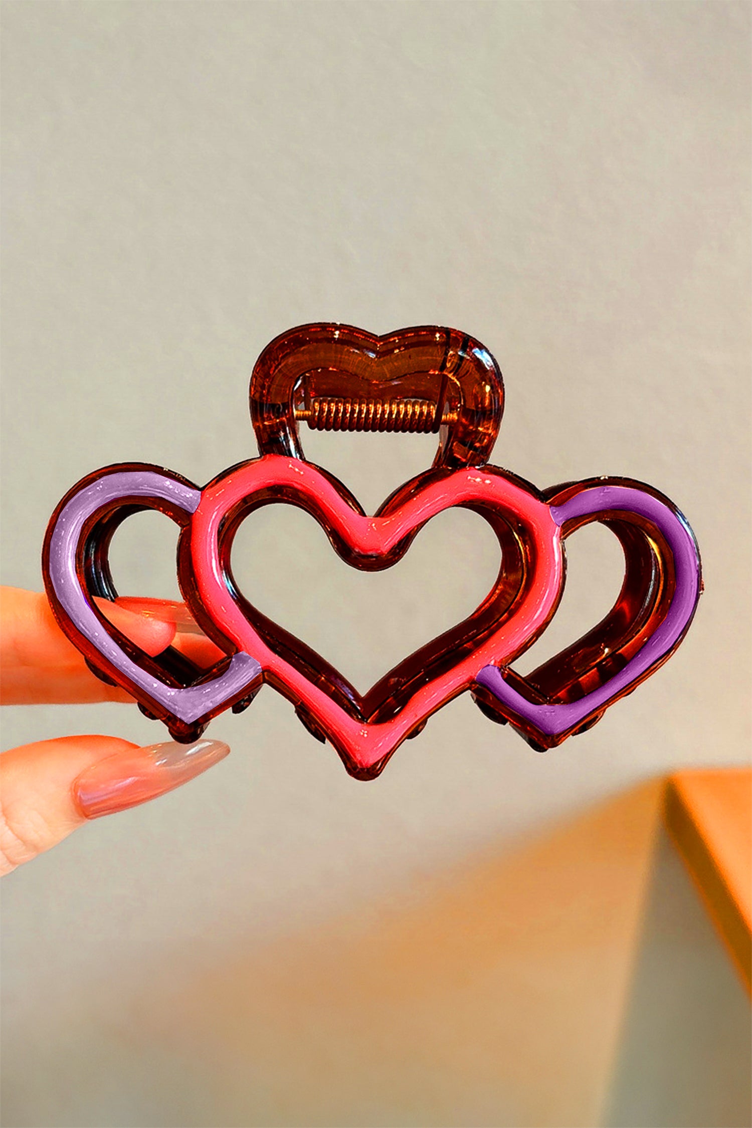 Orchid Petal Hollowed Heart Design Color Contrasted Acrylic Hair Claw Clip