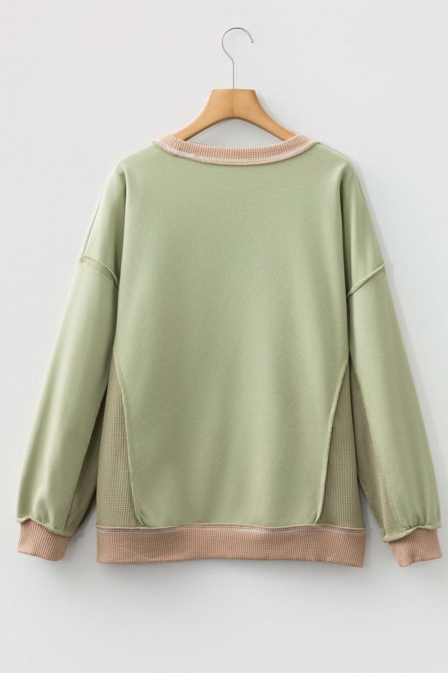 Smoke Green Sequined Mallard Duck Print Waffle Patchwork Graphic Sweatshirt