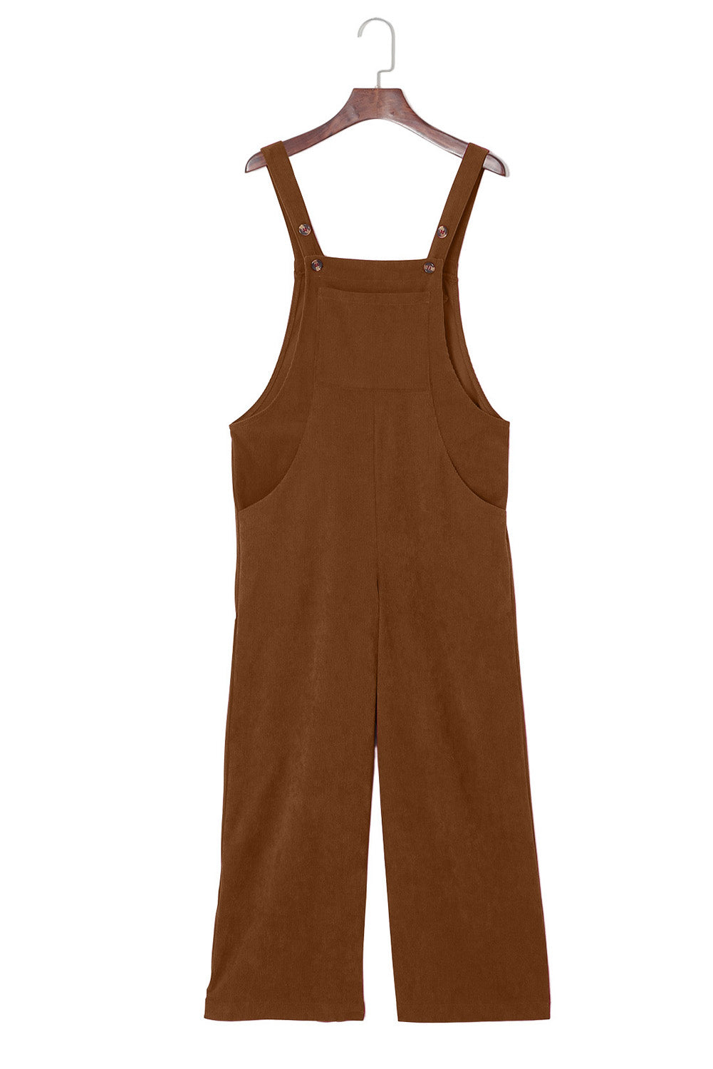 Brown Solid Color Corduroy Wide Leg Bib Overalls