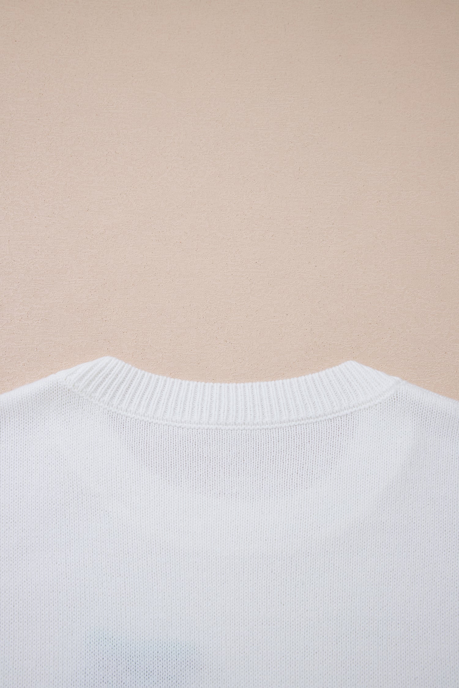 White Drop Shoulder Round Neck Long Sleeve Pullover Sweater