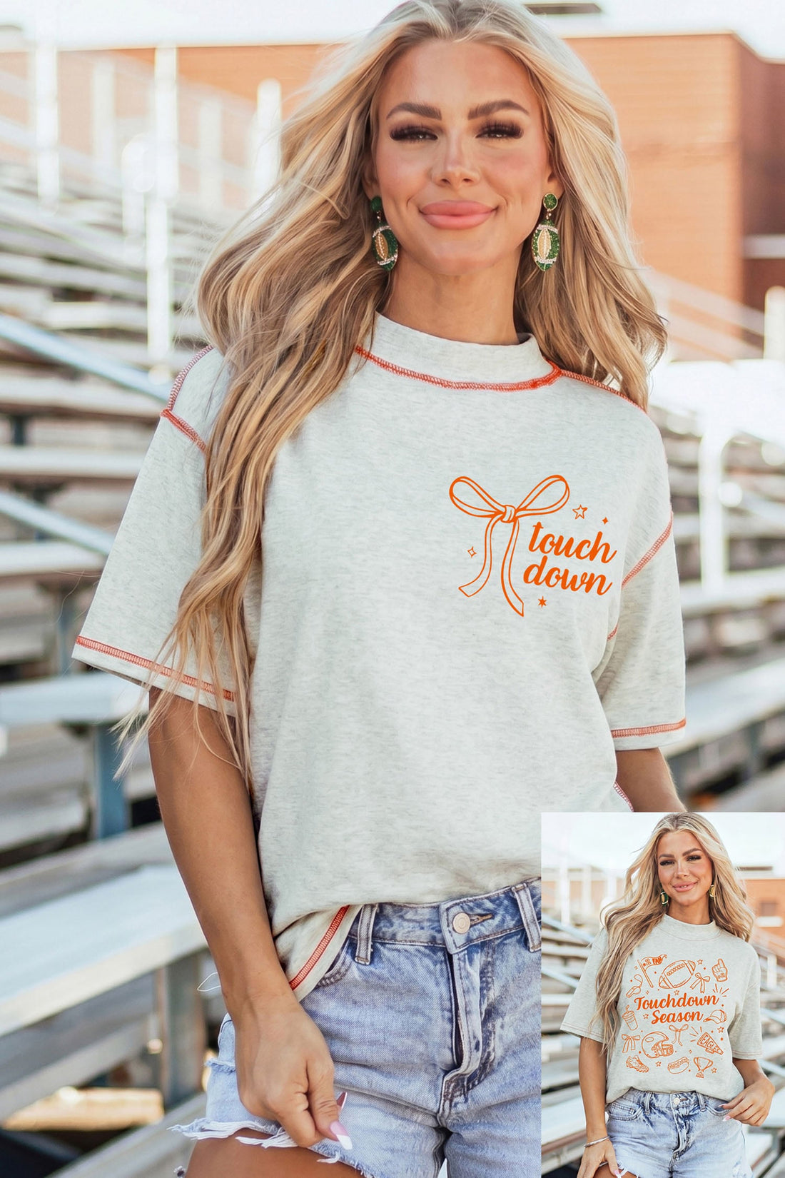 Light Grey Game Day Touchdown Season Graphic Reversible Mock Neck Tee