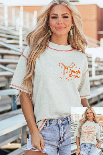Light Grey Game Day Touchdown Season Graphic Reversible Mock Neck Tee