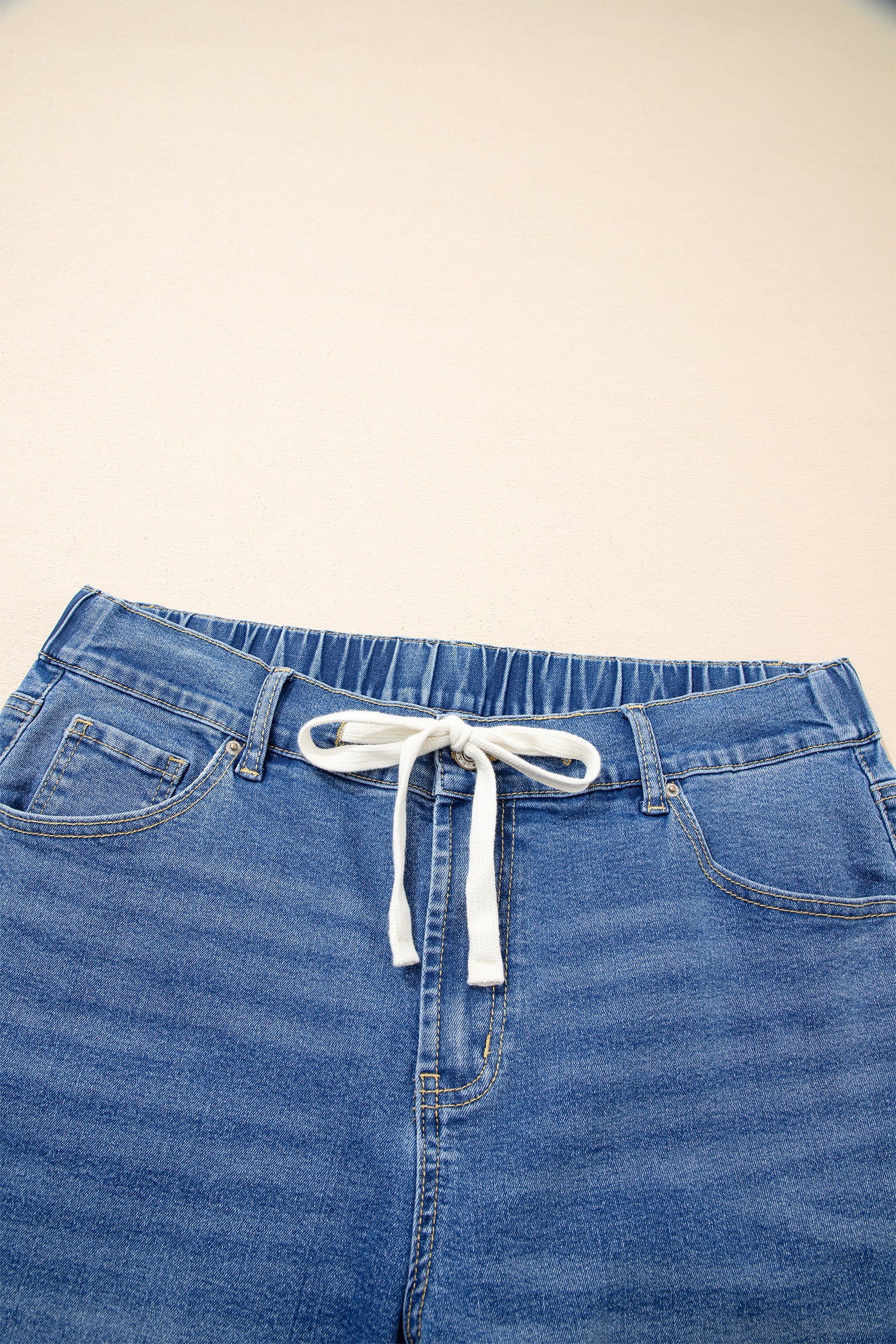 Light Blue Acid Wash Contrast Lace-up Plus Size Jeans