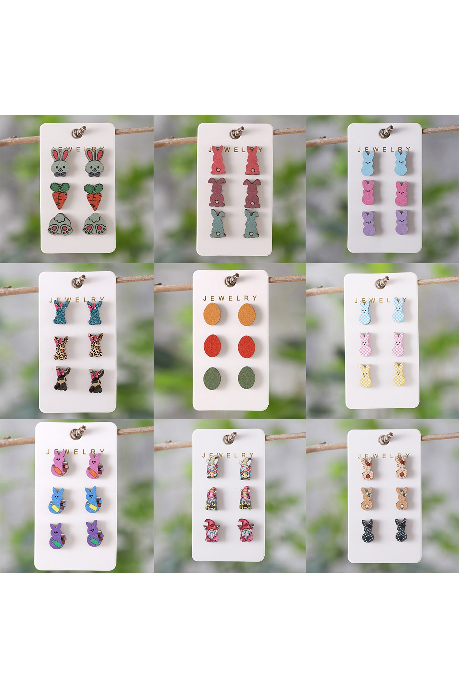 Pink 3 Pairs Different Color Plaid Easter Bunny Earrings