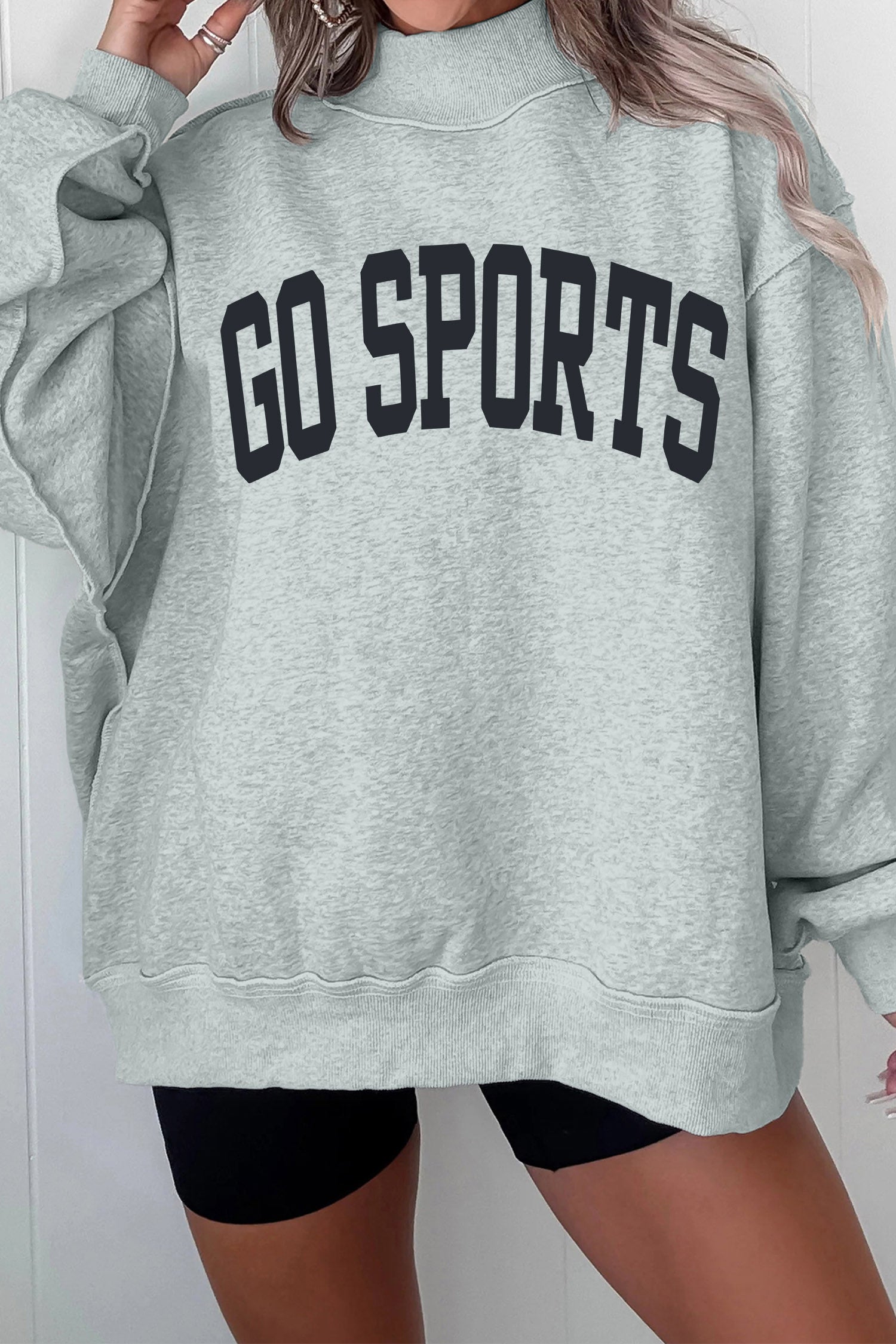 Gray Mock Neck GO SPORTS Graphic Sweatshirt