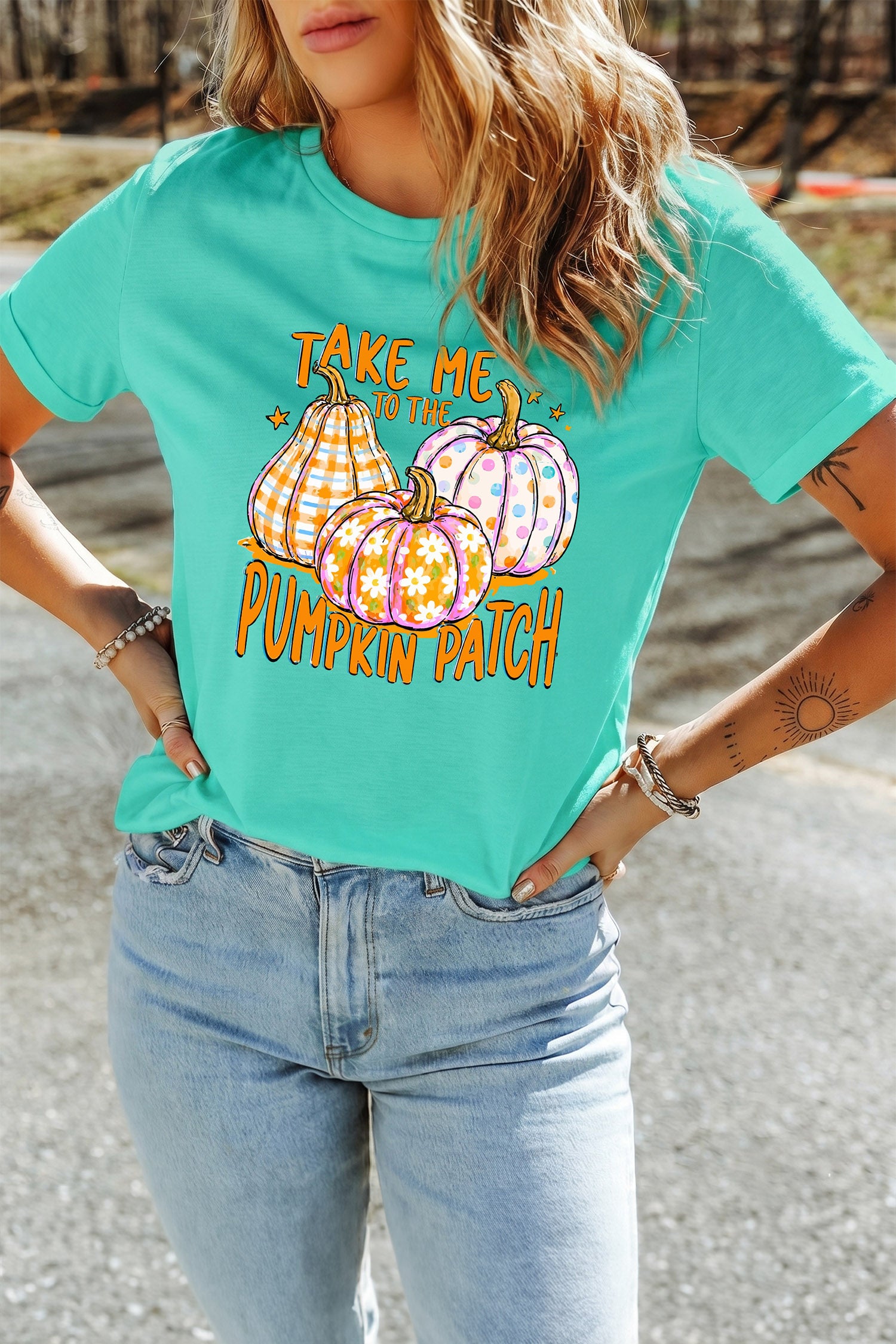 Mint Green Halloween Pumpkin Patch Graphic Tee