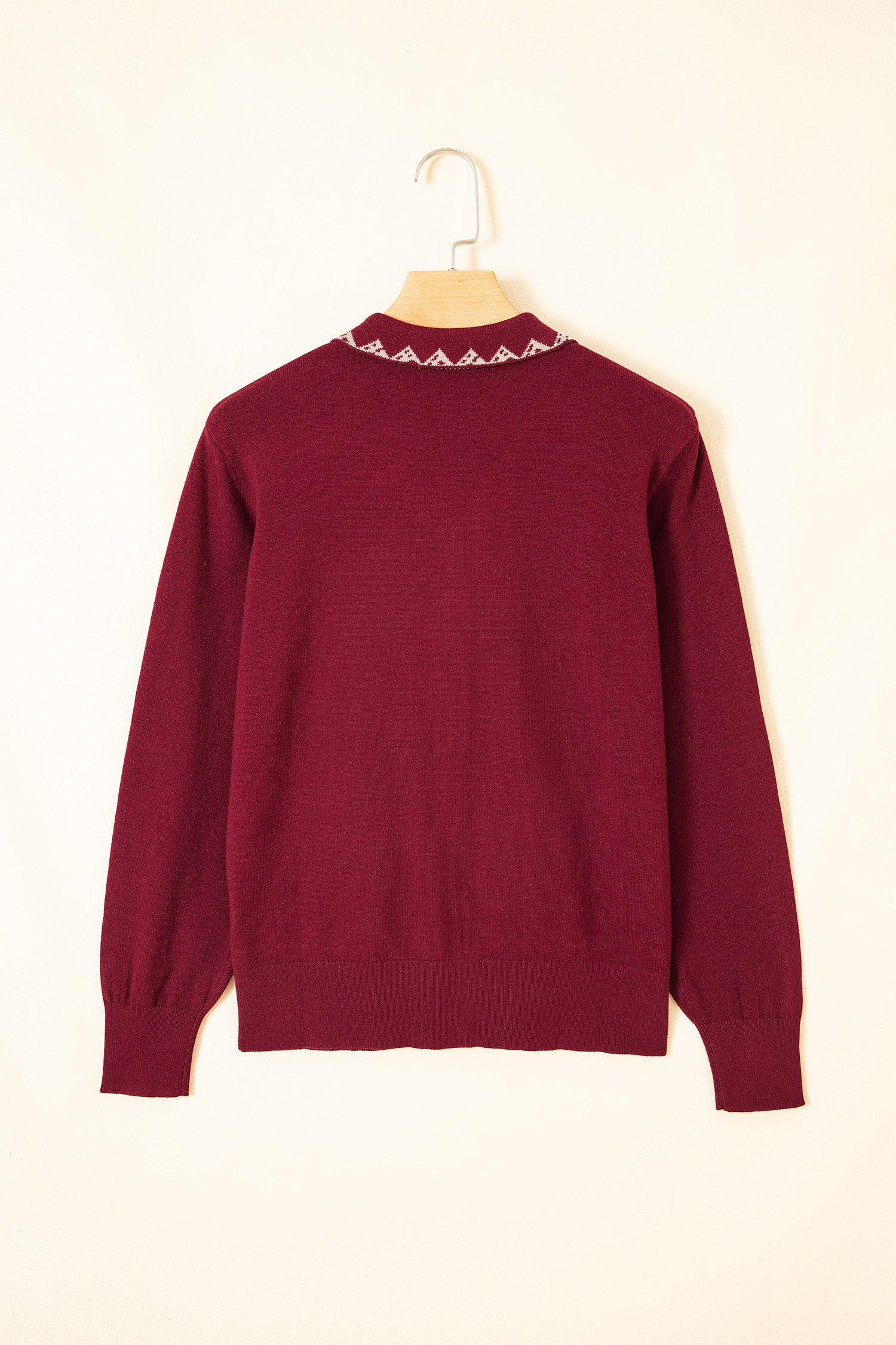 Burgundy Bow Pocket Collar Long Sleeve Knit Cardigan