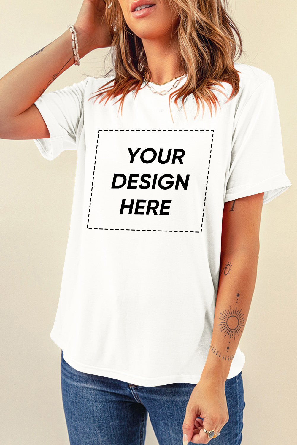 White Casual Plain Crew Neck Tee