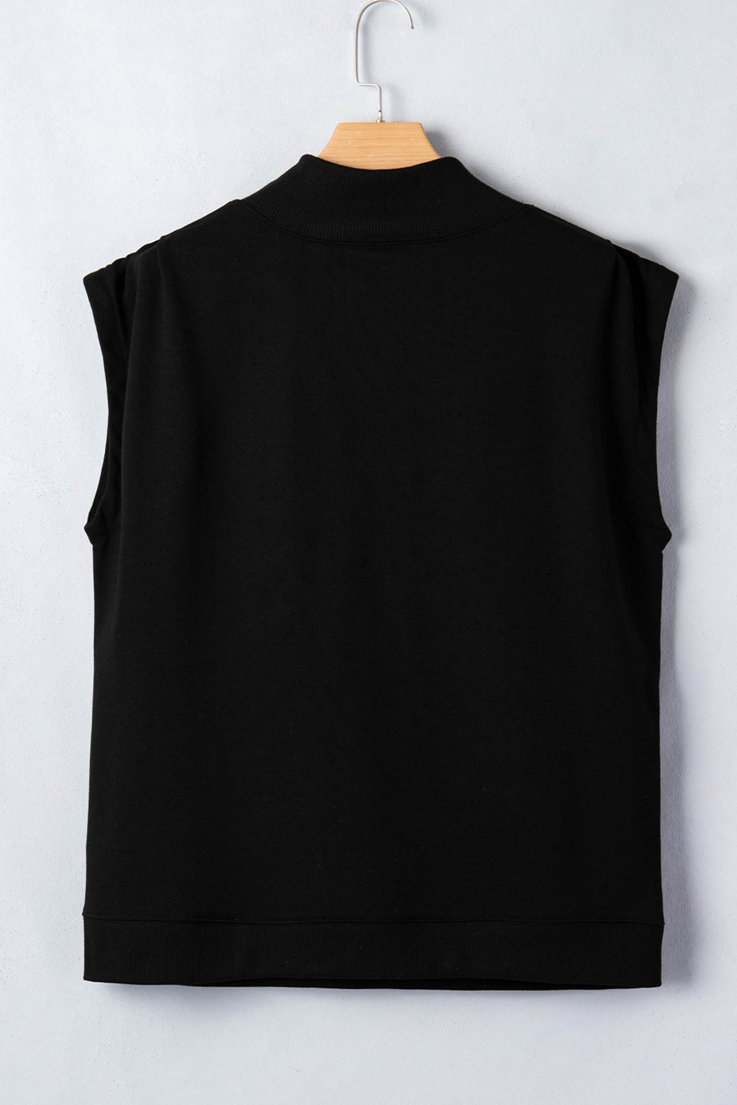 Black Rhinestone Rugby Football Pattern High Neck Short Sleeve Top