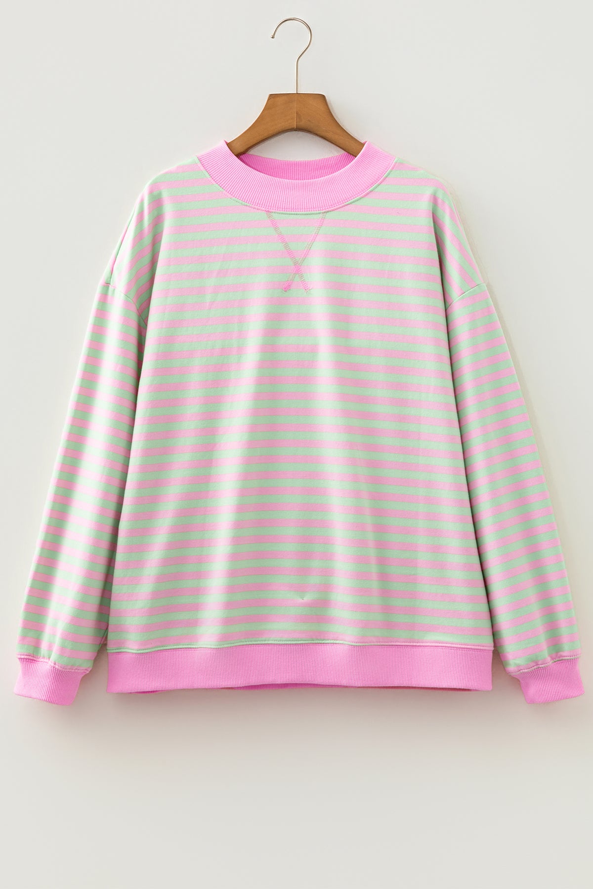Green Stripe Striped Stand Neck Long Sleeve Sweatshirt