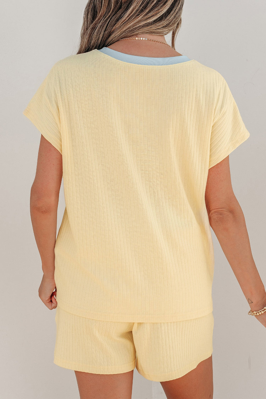 Yellow Cream Ribbed Knit Pumpkin Sequin Patch Graphic Short 2pcs Set