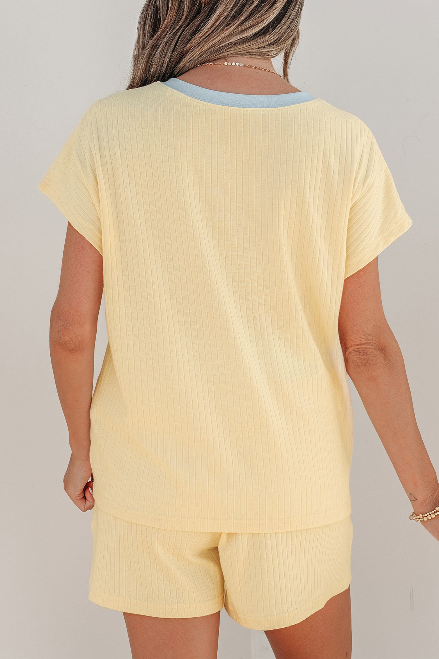 Yellow Cream Ribbed Knit Pumpkin Sequin Patch Graphic Short 2pcs Set