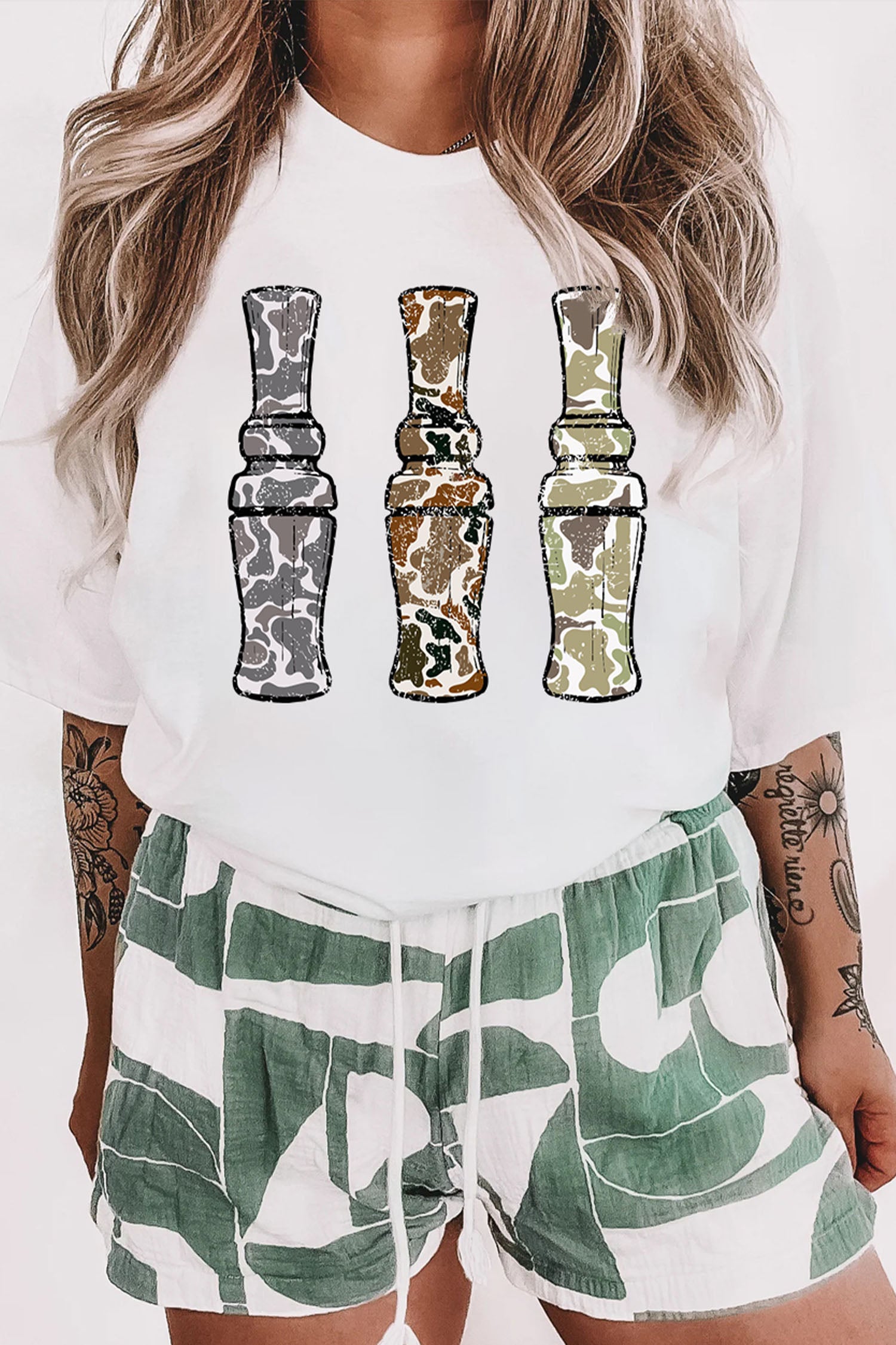 White Stylish Camo Graphic Round Neck Casual T Shirt