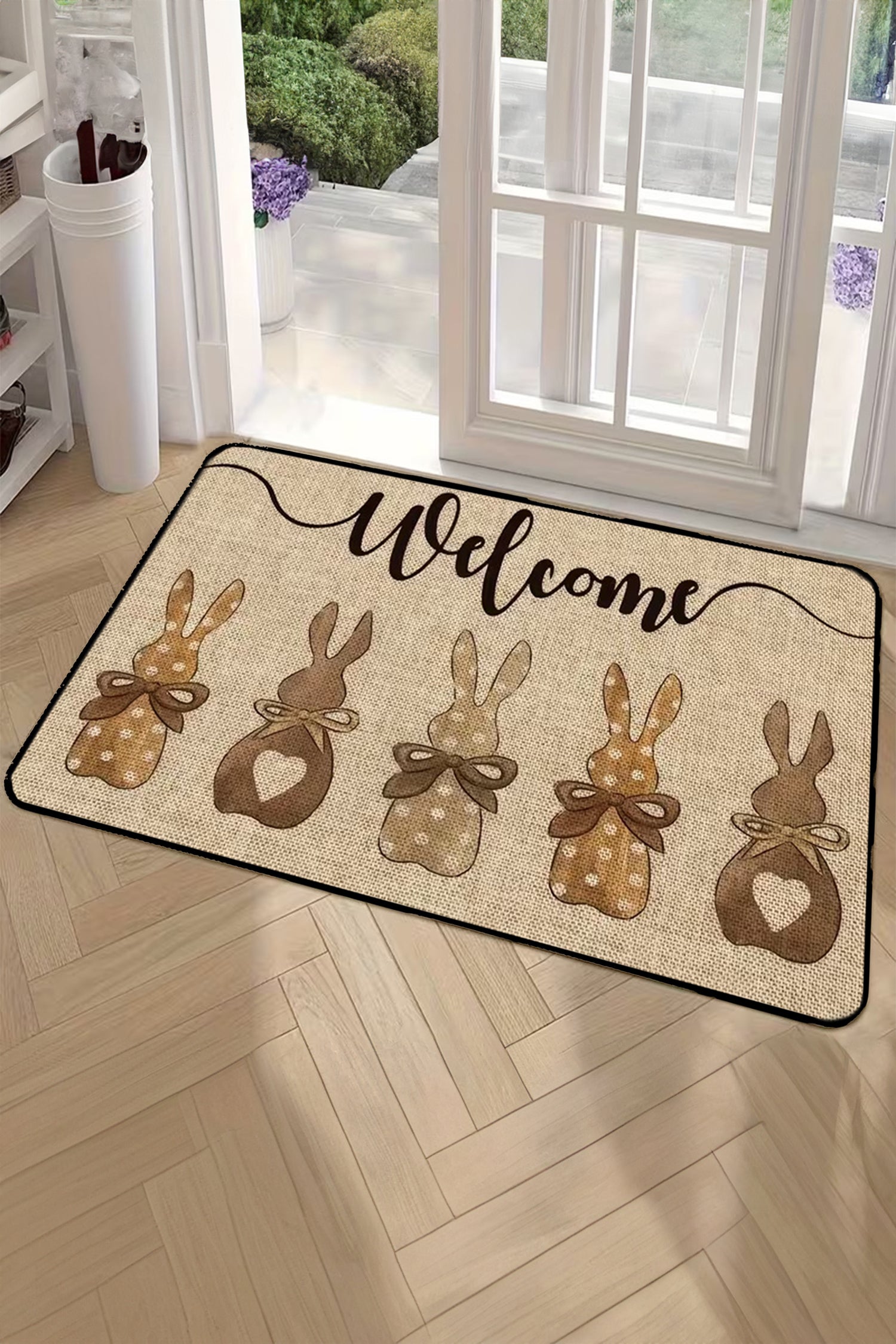 Light French Beige Easter Themed Rabbit Welcome Doormat