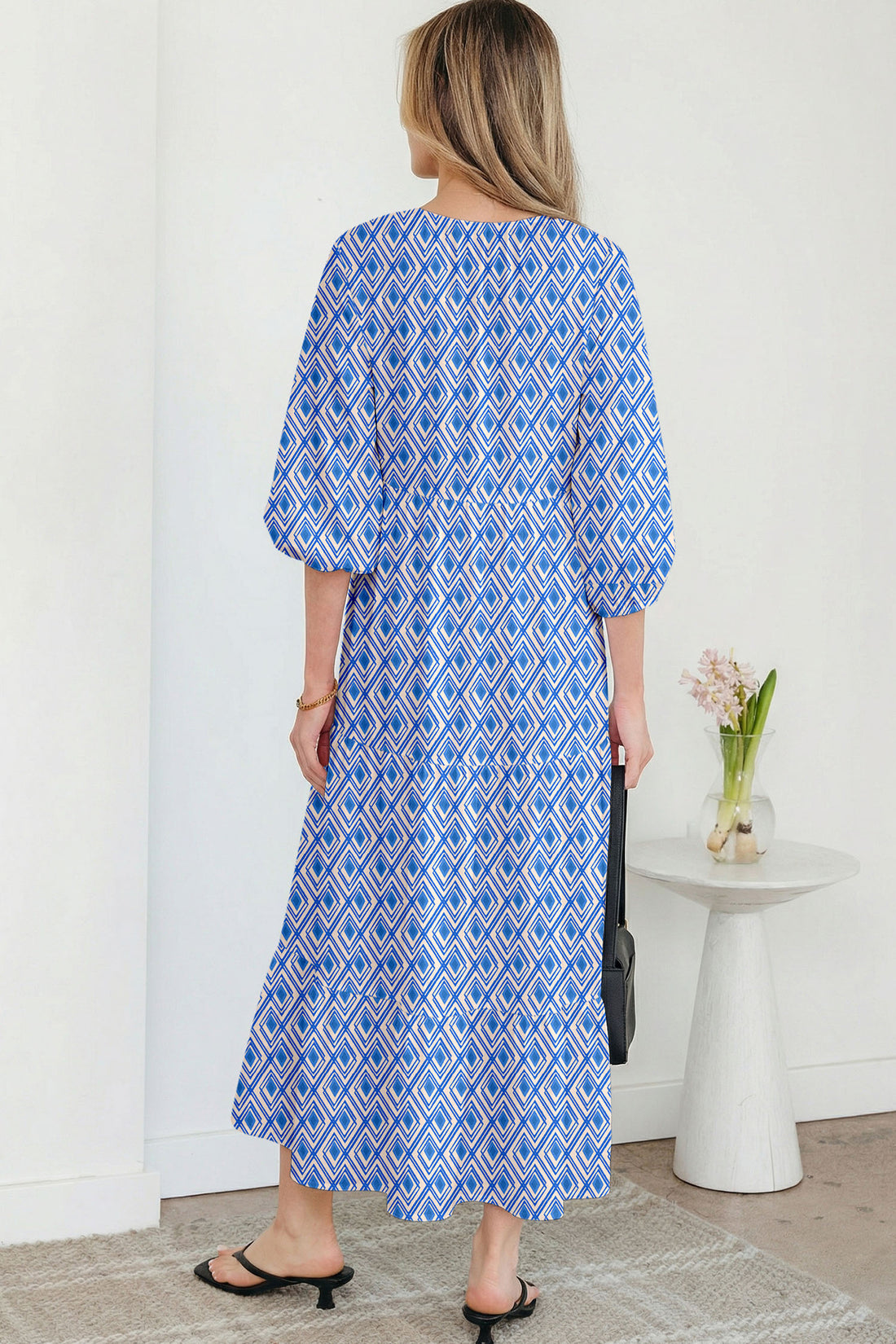 Blue Boho Printed Half Sleeve Maxi Dress