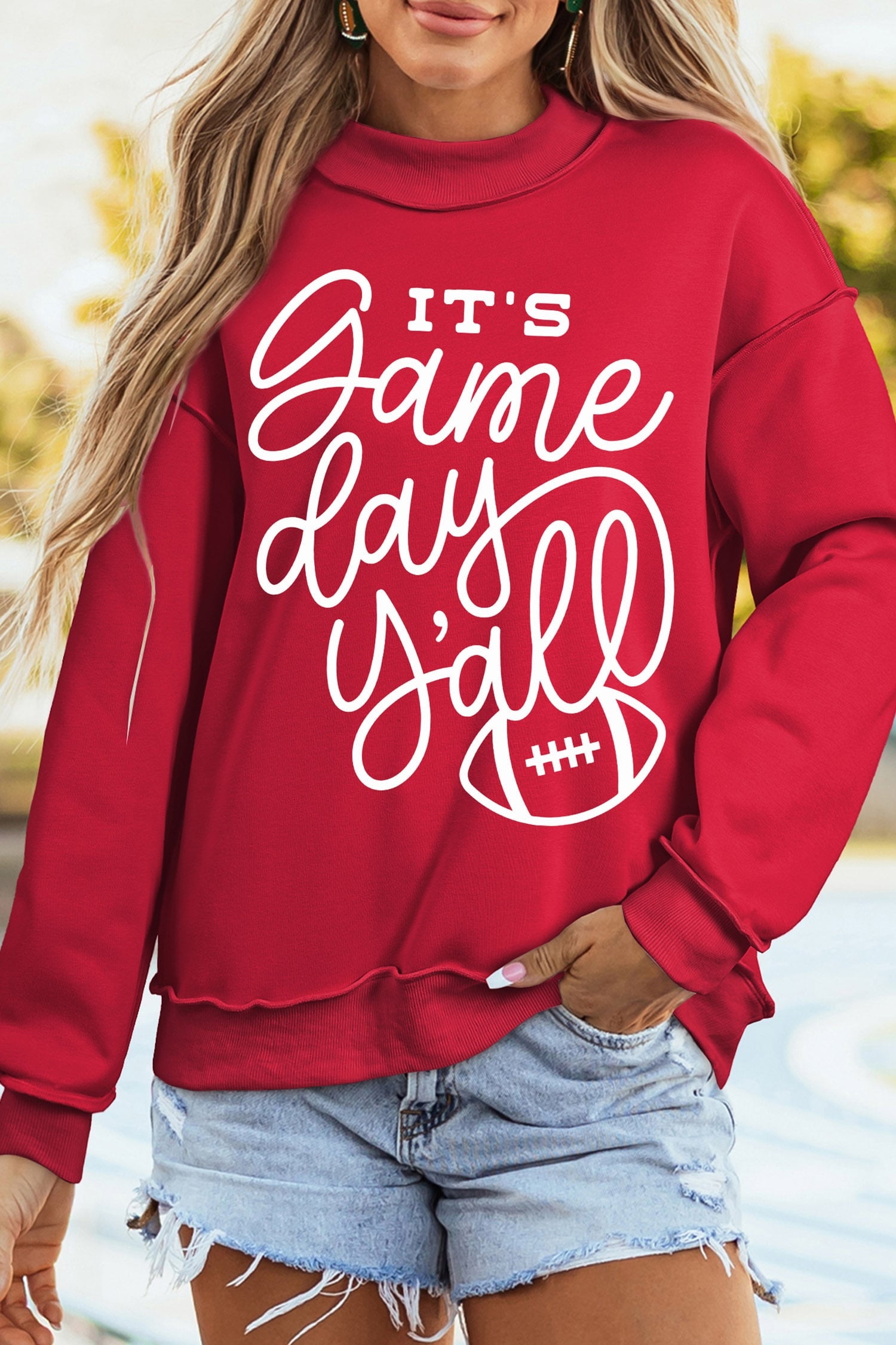 Racing Red Game Day Slogan Double Side Printed Reversible Baggy Sweatshirt