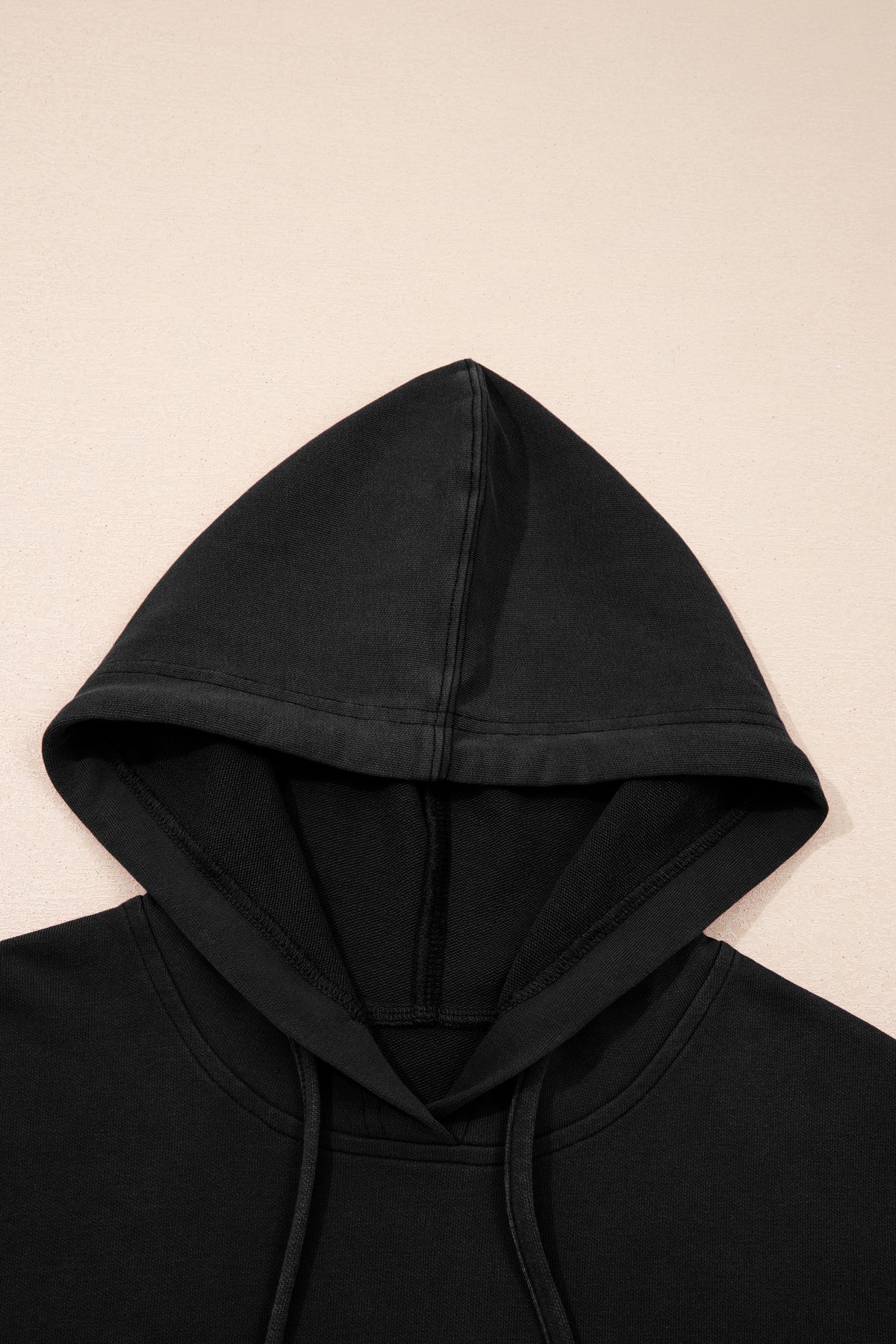 Black Plaid Sleeve Drawstring Pocket Hooded Sweatshirt