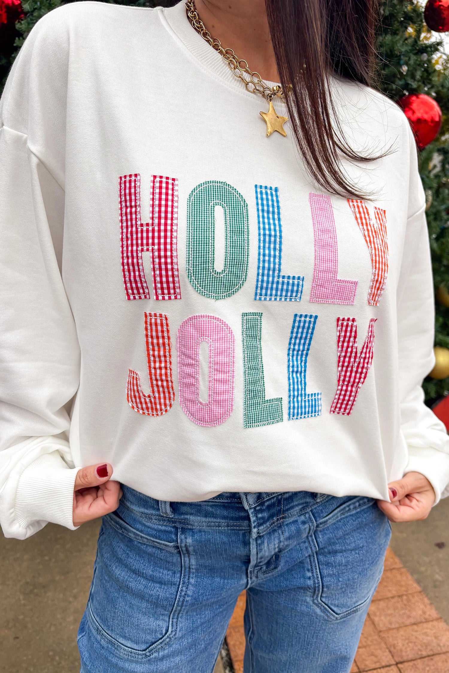 White Christmas Slogan Round Neck Long Sleeve Sweatshirt