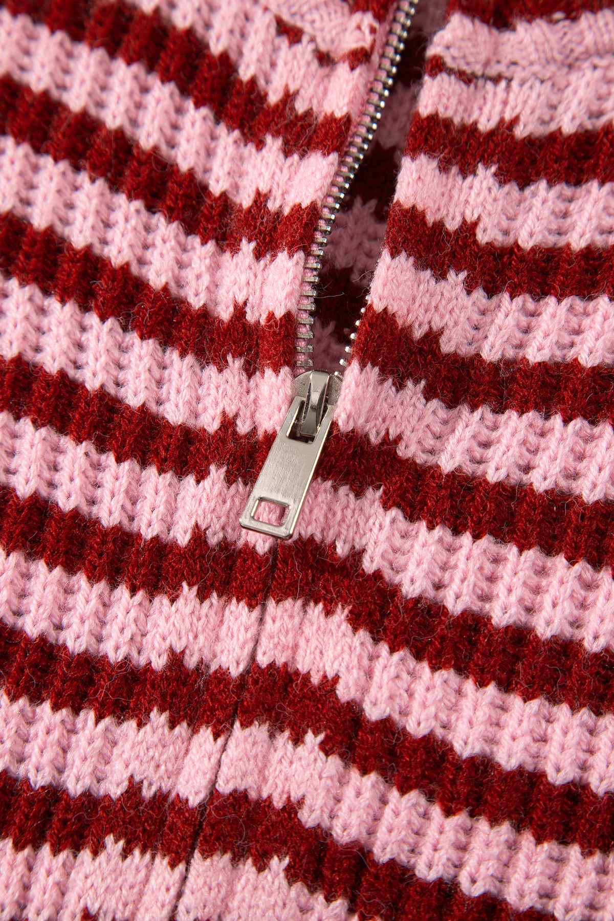 Red Stripe Striped High Neck Zip-up Sweater Long Sleeve Casual Fit Drop Shoulder Open Front Cardigan