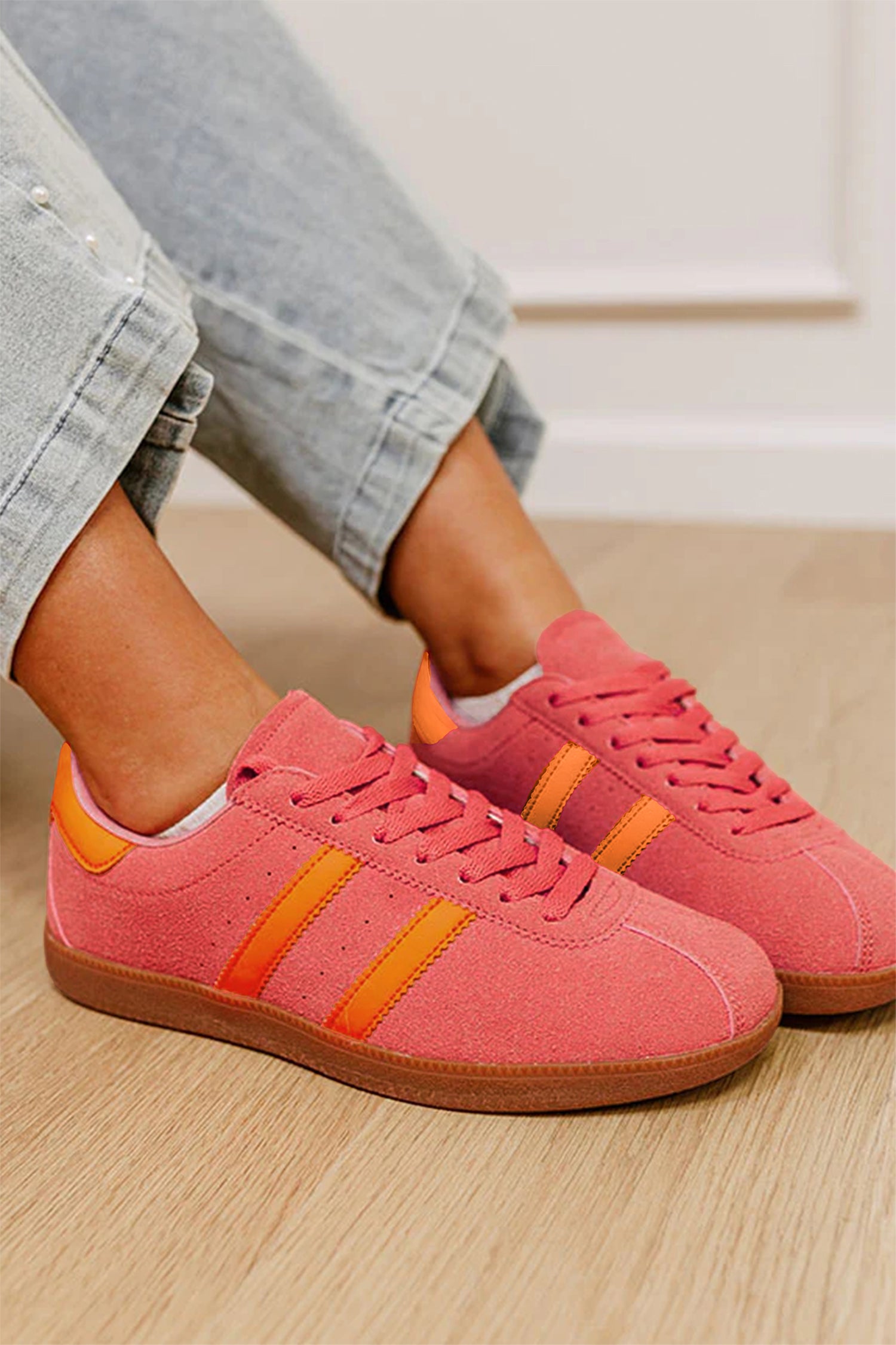 Orange Lace-up PU Leather Flat Shoes